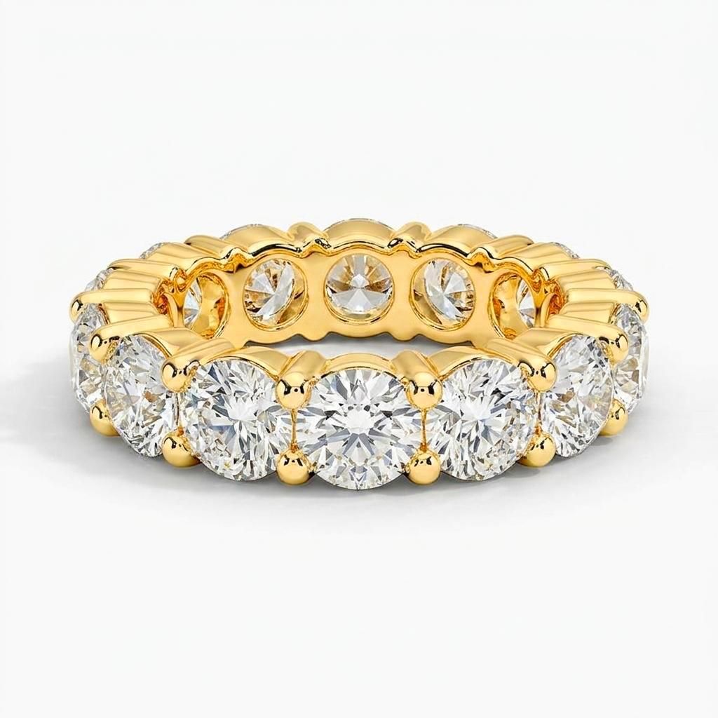 1 to 8 Carat Round Lab Grown Diamond Eternity Ring in 14K Gold