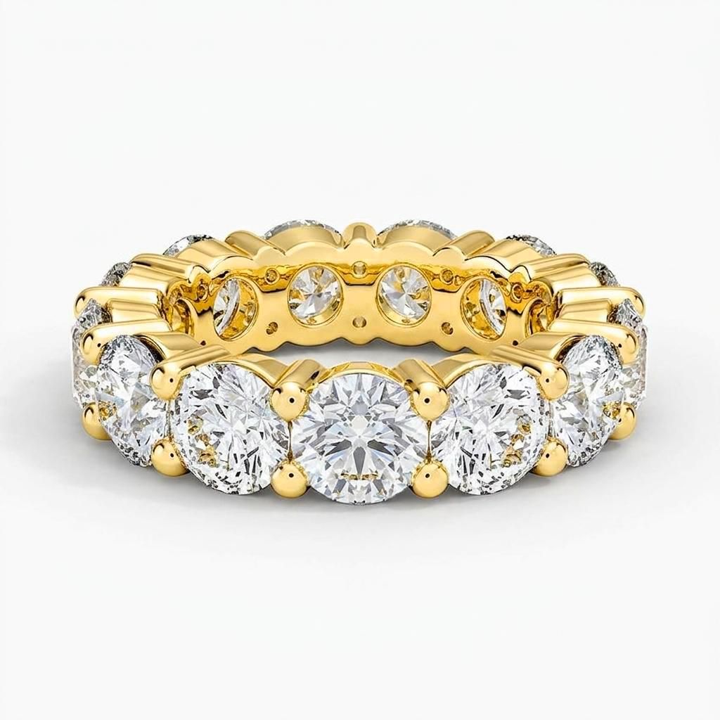 1 to 8 Carat Round Lab Grown Diamond Eternity Ring in 14K Gold