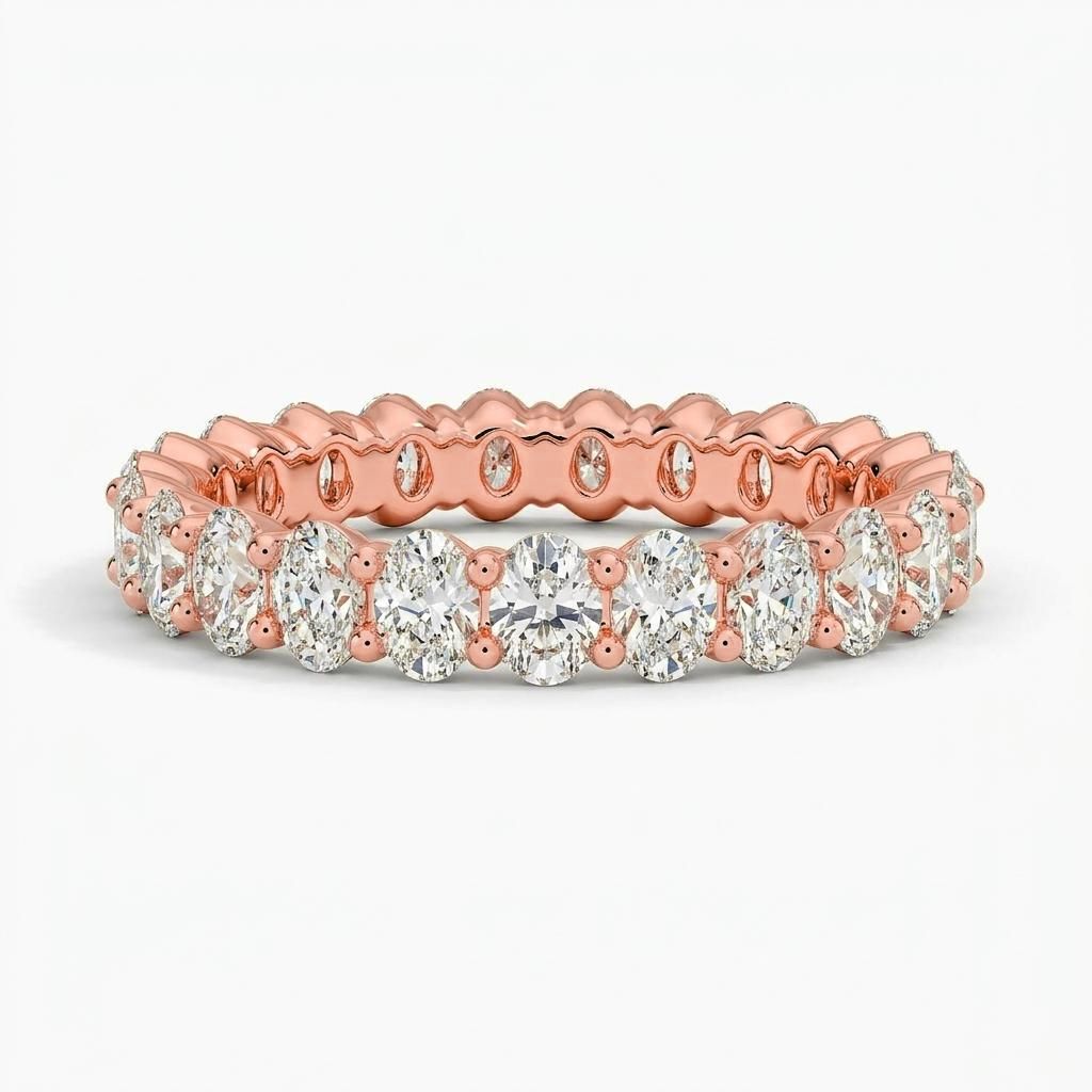 1 to 6 Carat Oval Lab Grown Diamond Eternity Ring in 14K Gold
