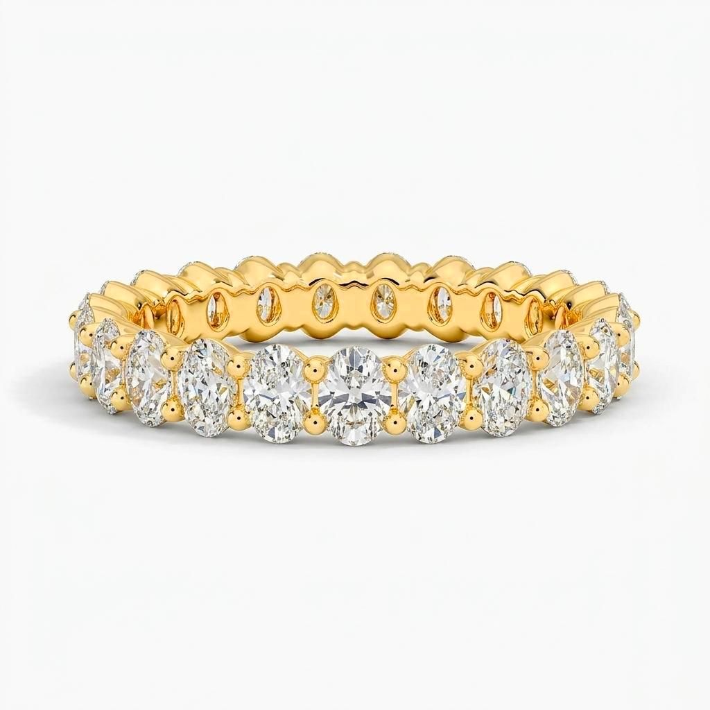 1 to 6 Carat Oval Lab Grown Diamond Eternity Ring in 14K Gold
