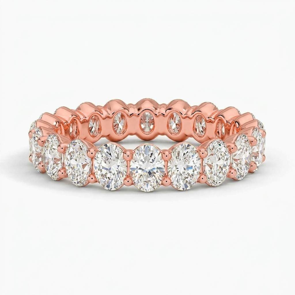 1 to 6 Carat Oval Lab Grown Diamond Eternity Ring in 14K Gold