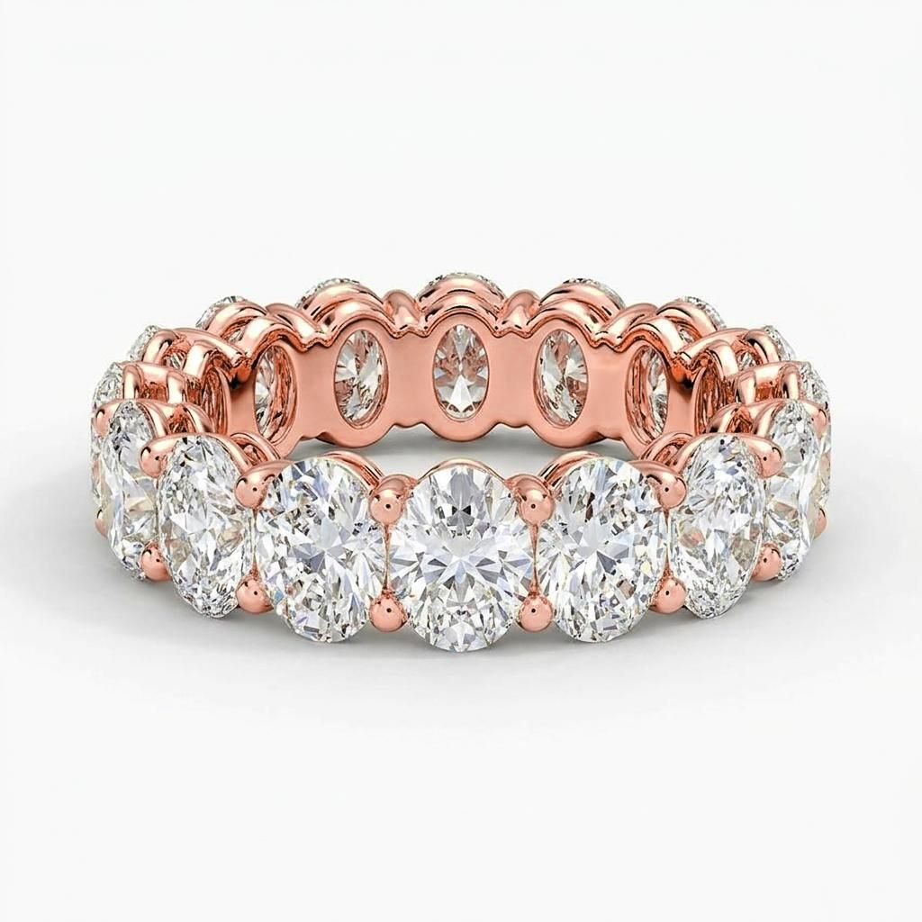 1 to 6 Carat Oval Lab Grown Diamond Eternity Ring in 14K Gold
