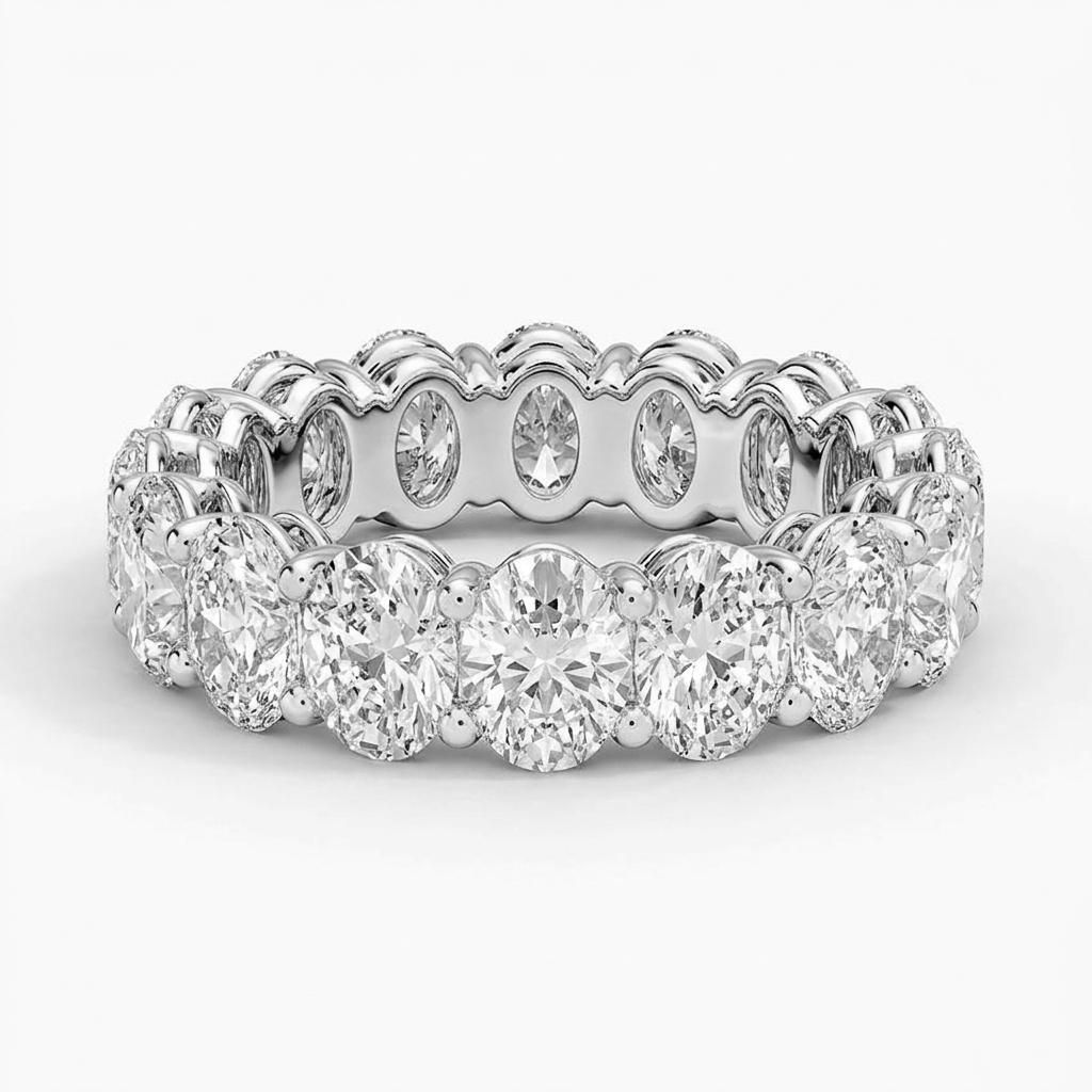 1 to 6 Carat Oval Lab Grown Diamond Eternity Ring in 14K Gold