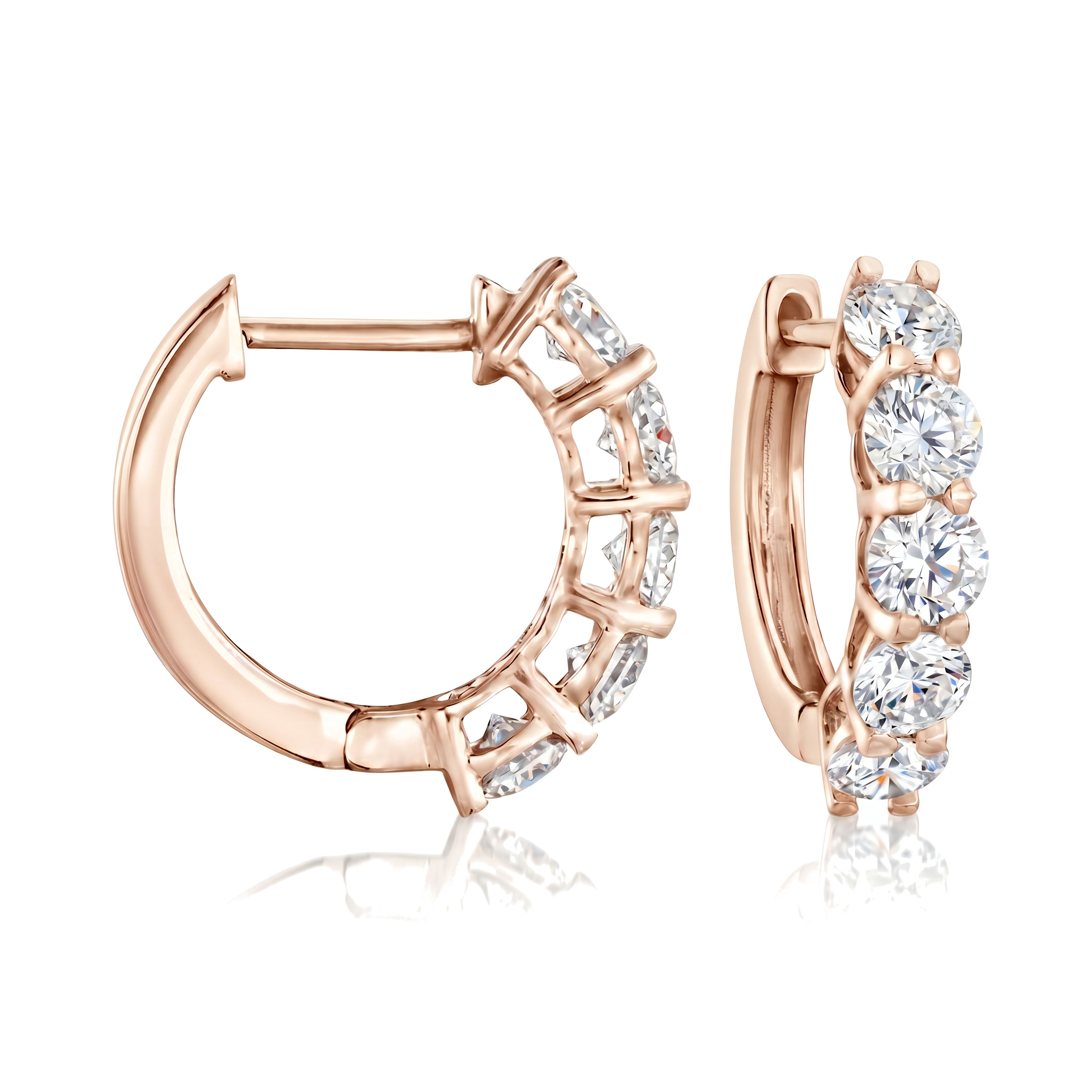 1 to 5 Carat Round Lab Grown Diamond Channel-Set Hinge Huggie Earrings in 14K Gold
