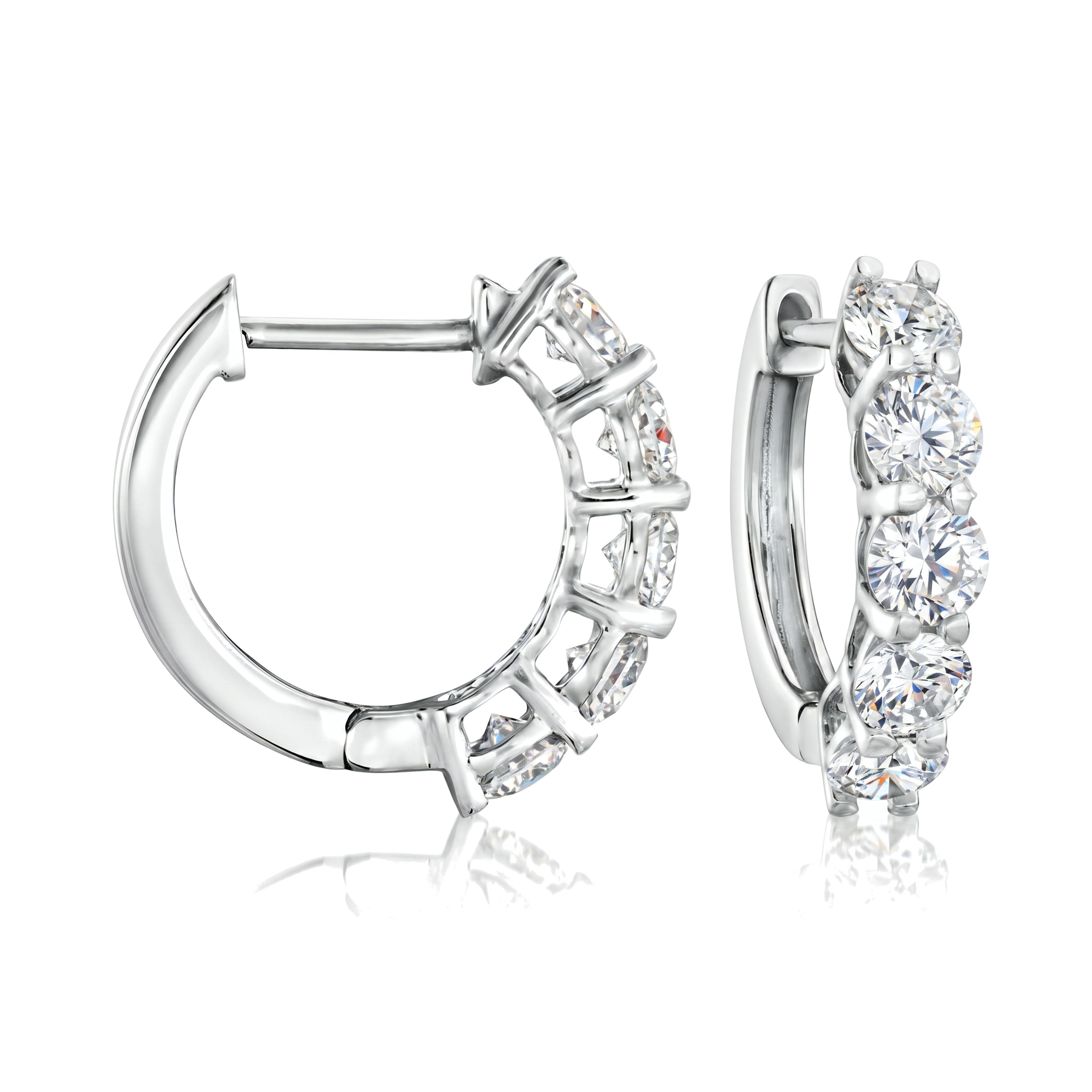 1 to 5 Carat Round Lab Grown Diamond Channel-Set Hinge Huggie Earrings in 14K Gold
