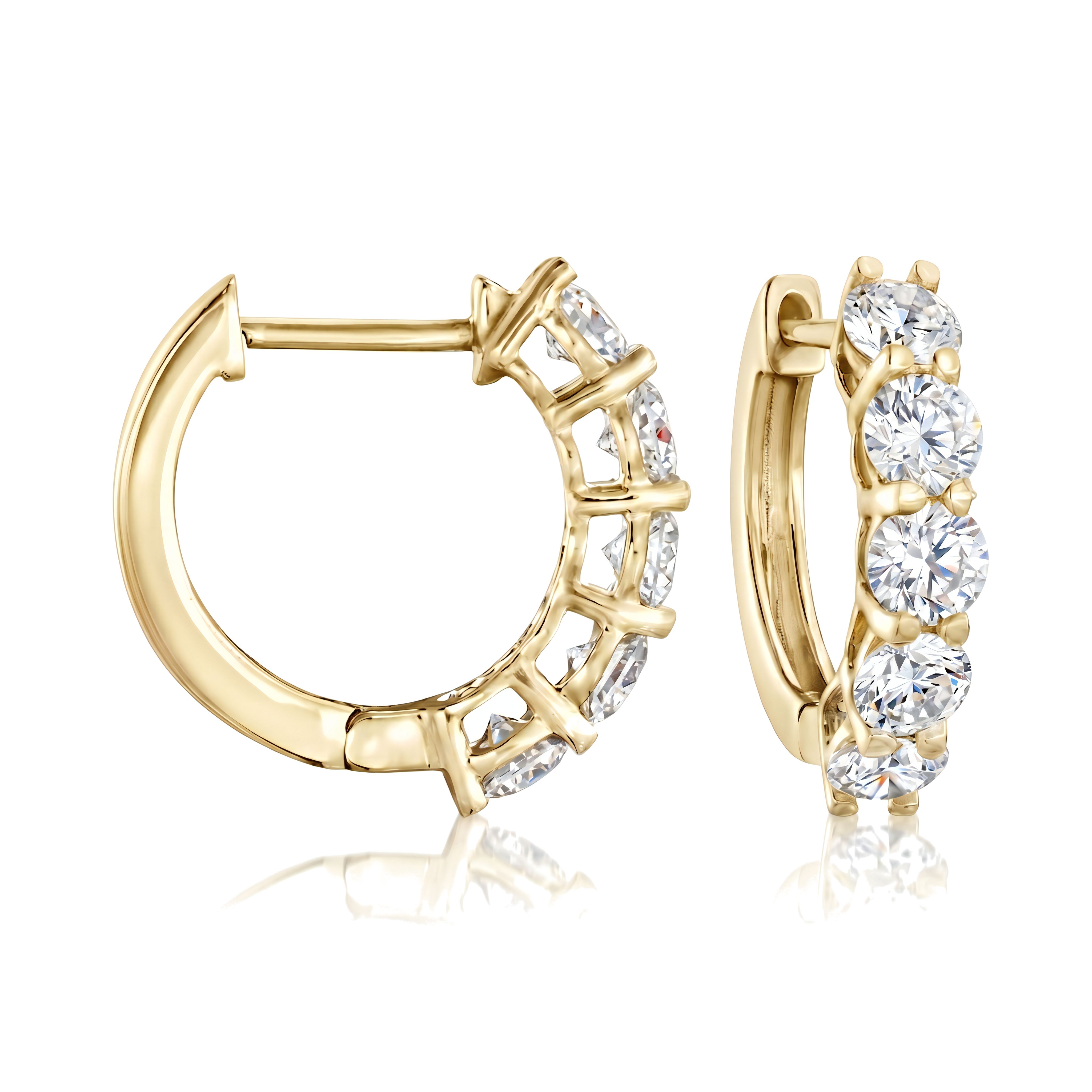 1 to 5 Carat Round Lab Grown Diamond Channel-Set Hinge Huggie Earrings in 14K Gold