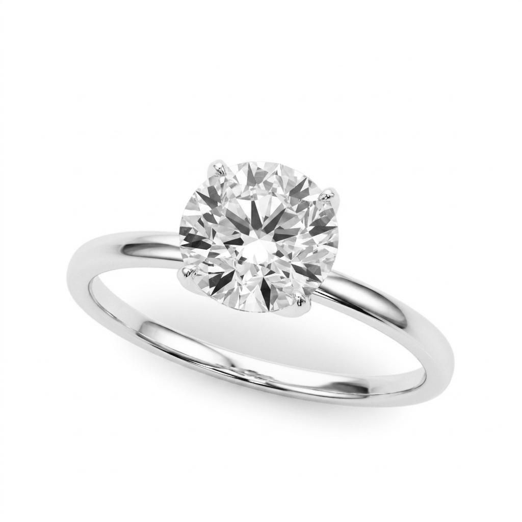 1 to 10 Carat Round Lab Grown Diamond Solitaire Engagement Ring in 14K Gold