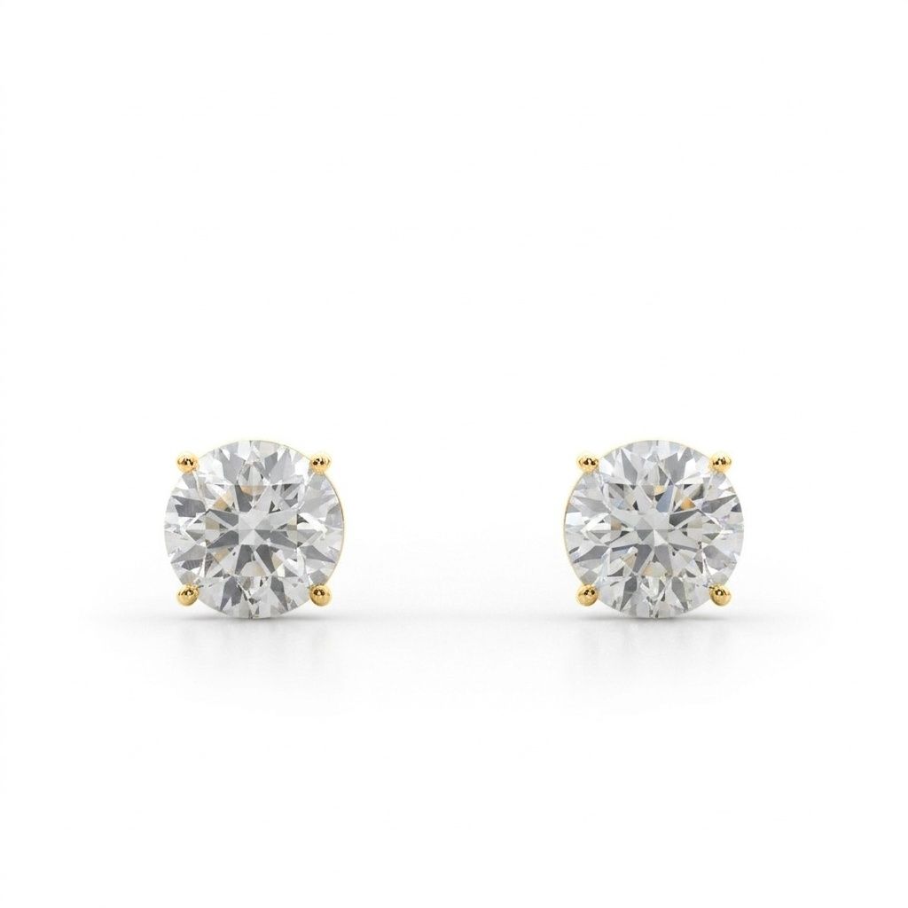 0.33 to 8 Carat Round Lab Grown Diamond Push Back Stud Earrings in 14K Gold