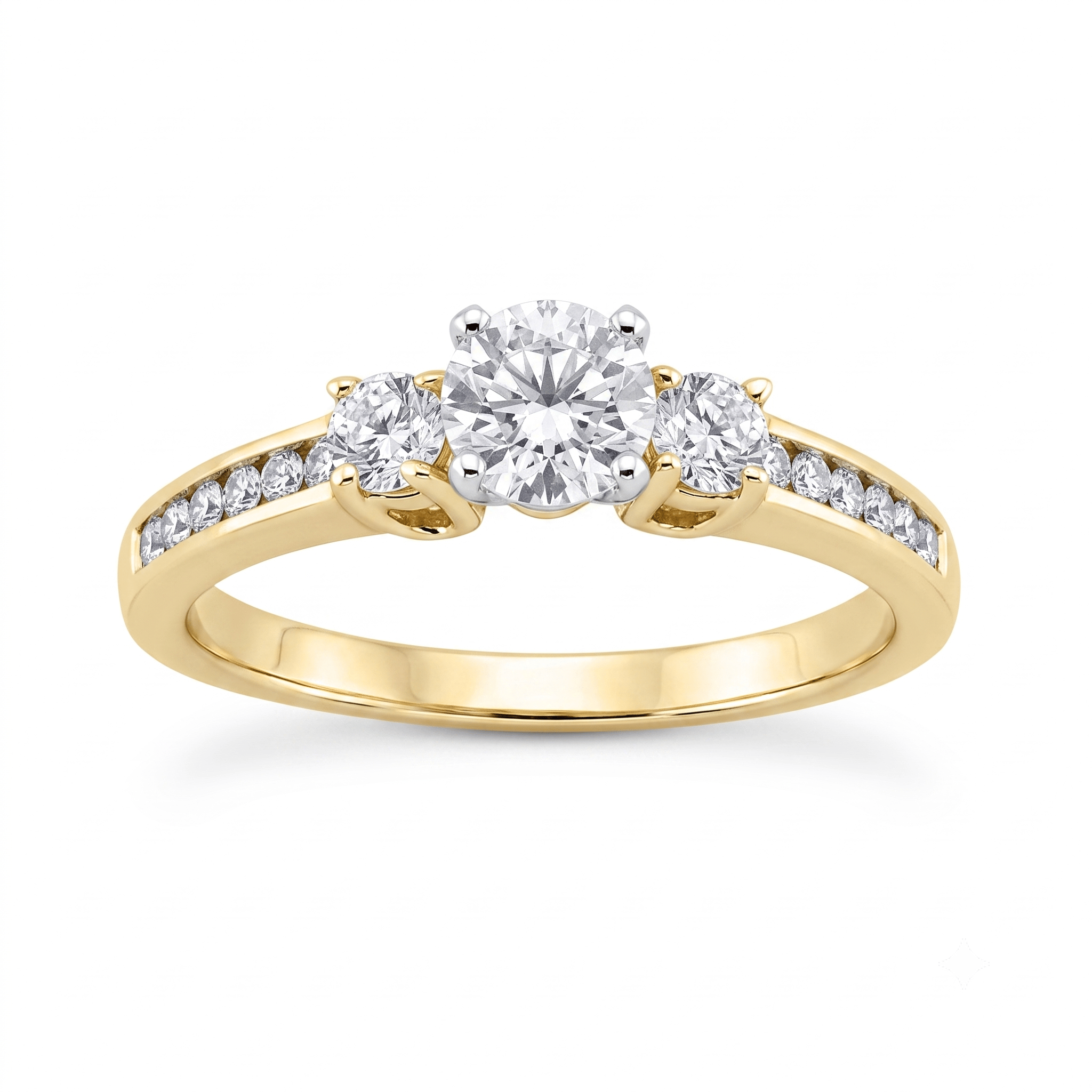1 to 5 Carat Round Lab Grown Diamond Three-Stone Engagement Ring in 14K Gold - ENR6332