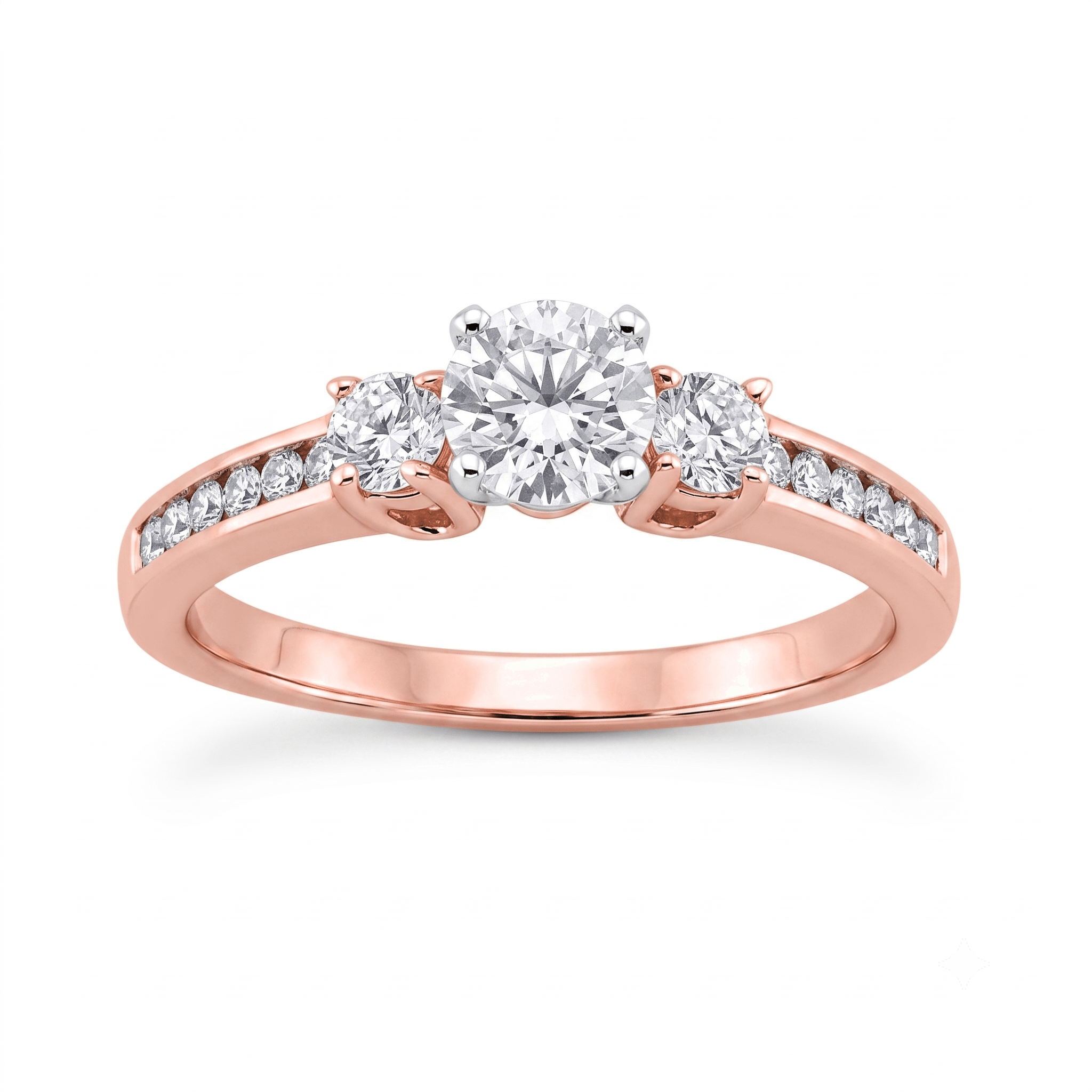 1 to 5 Carat Round Lab Grown Diamond Three-Stone Engagement Ring in 14K Gold - ENR6332