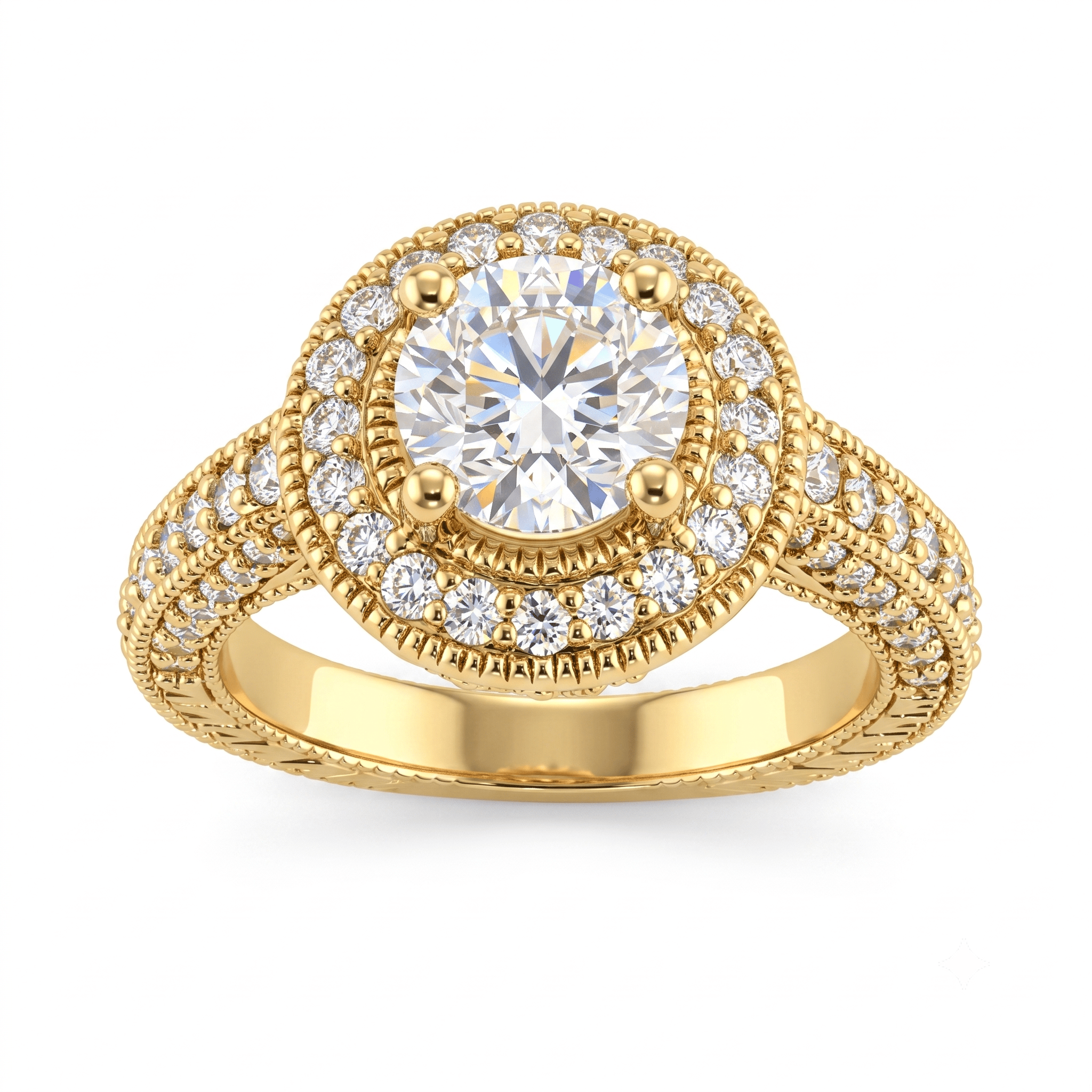 1 to 5 Carat Round Lab Grown Diamond Halo Engagement Ring in 14K Gold - ENR6535