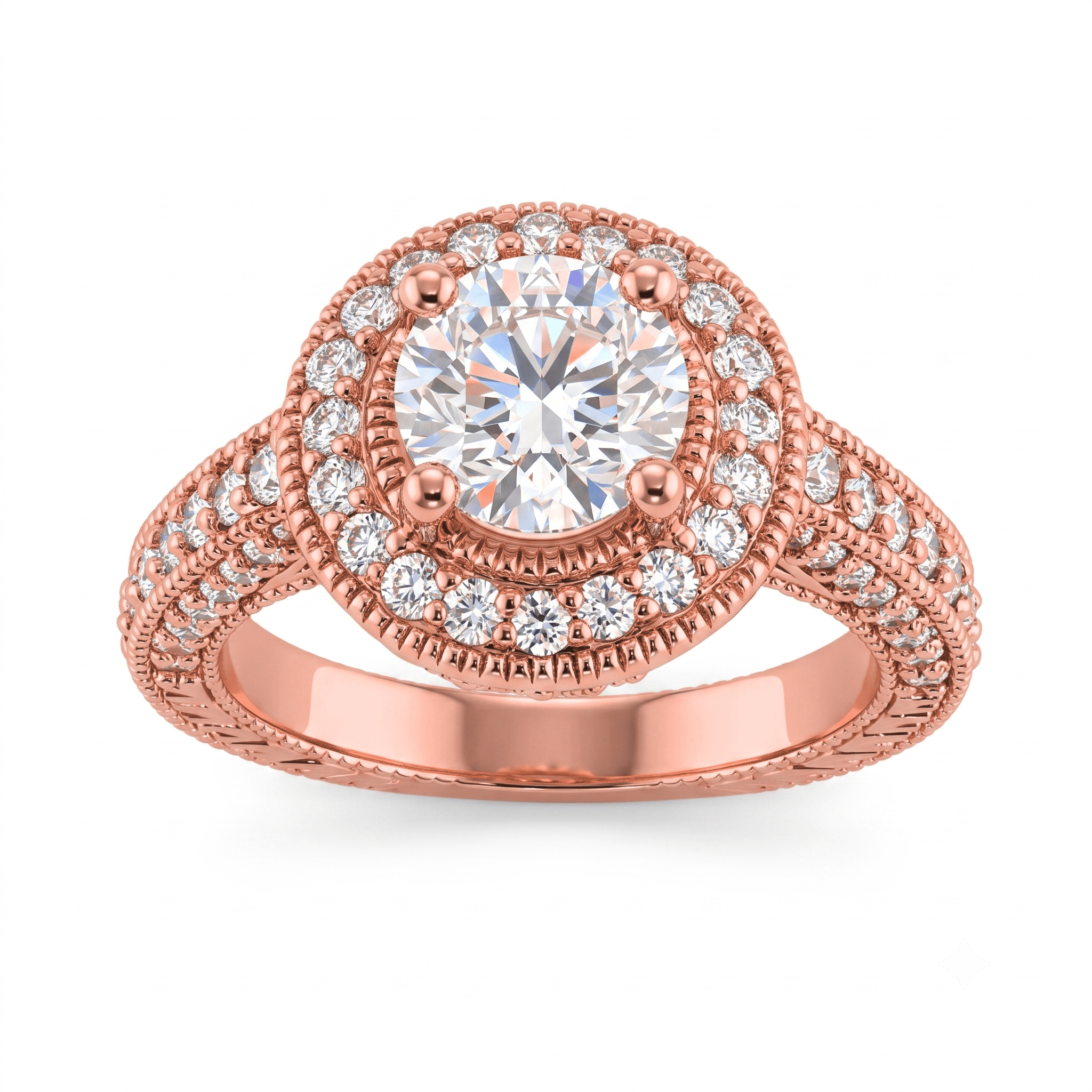 1 to 5 Carat Round Lab Grown Diamond Halo Engagement Ring in 14K Gold - ENR6535