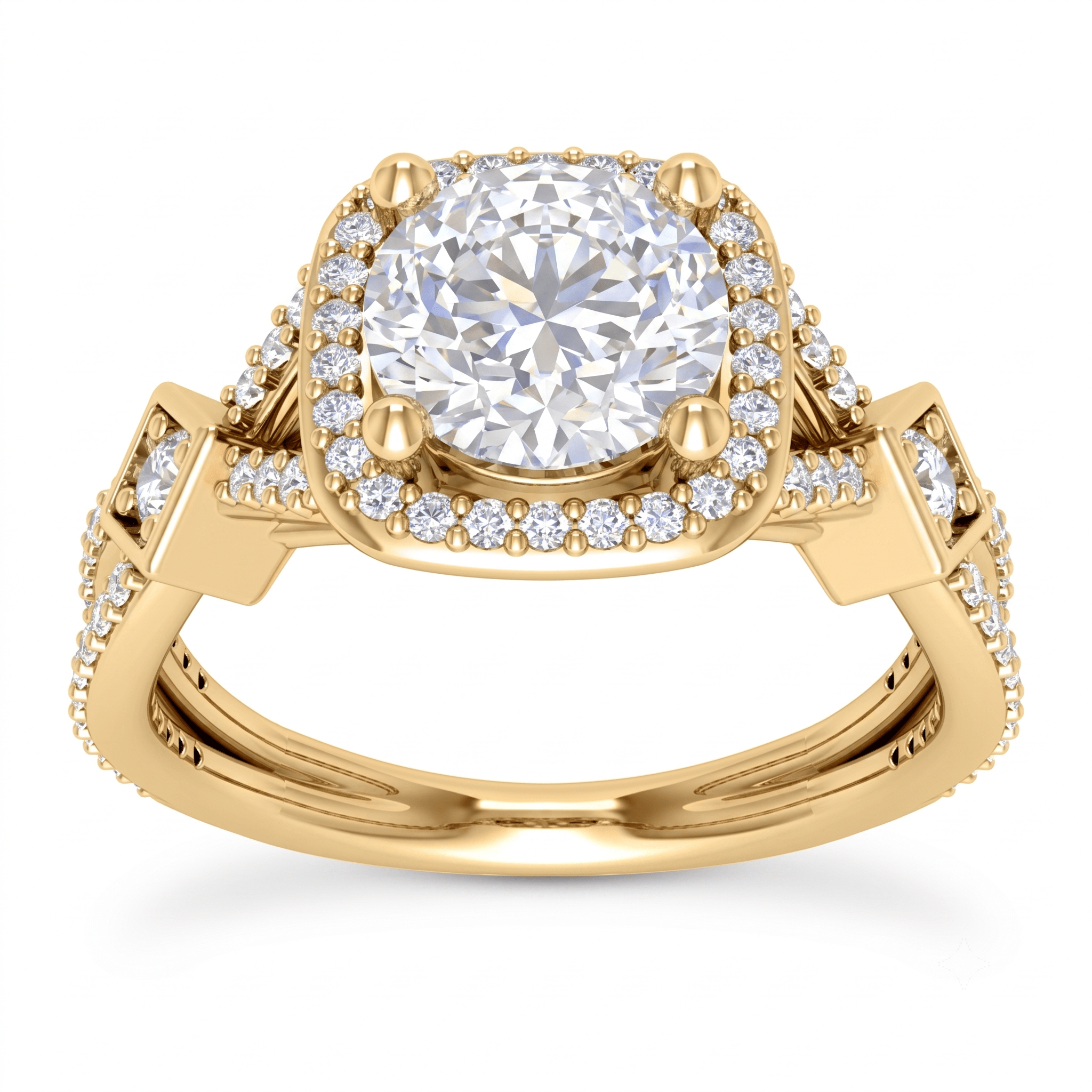 1 to 5 Carat Round Lab Grown Diamond Halo Engagement Ring in 14K Gold - ENR91791