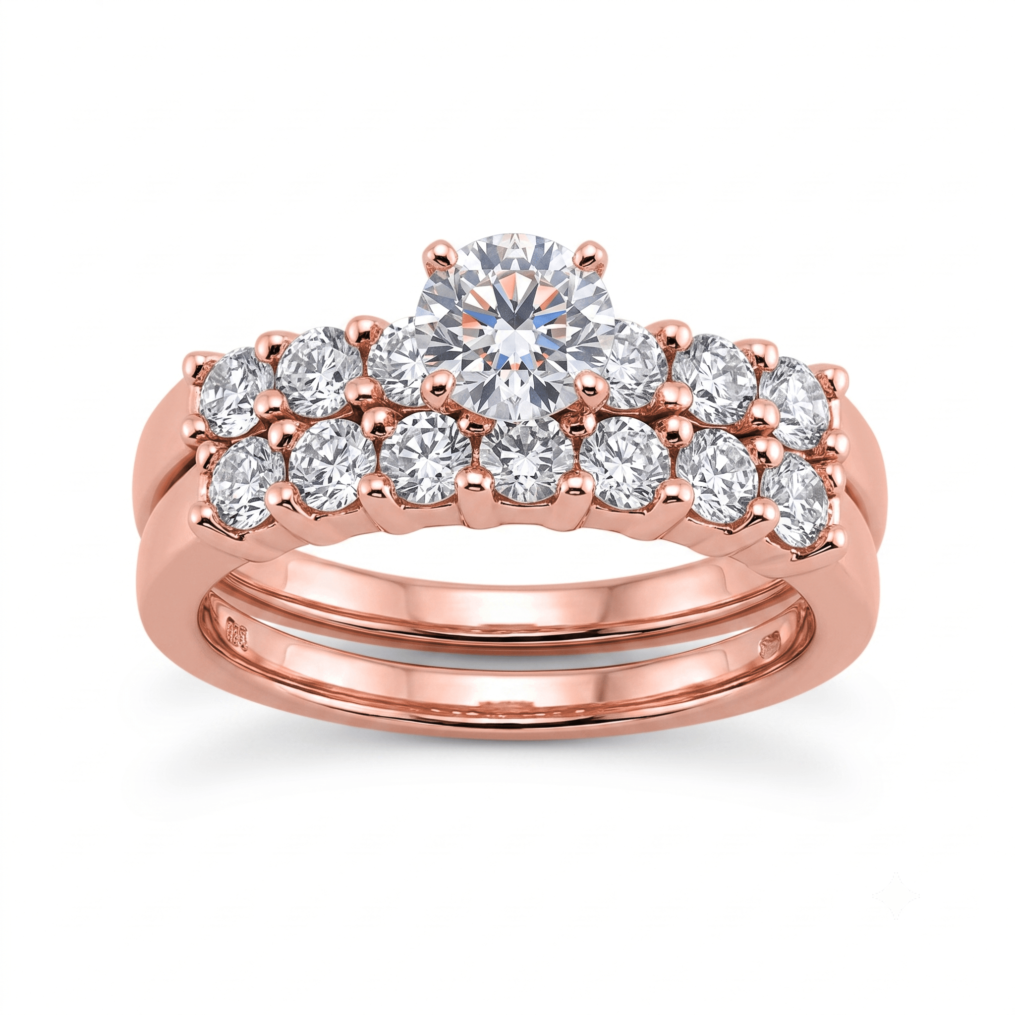 1 to 5 Carat Round Lab Grown Diamond Bridal Set in 14K Gold - ENS1474