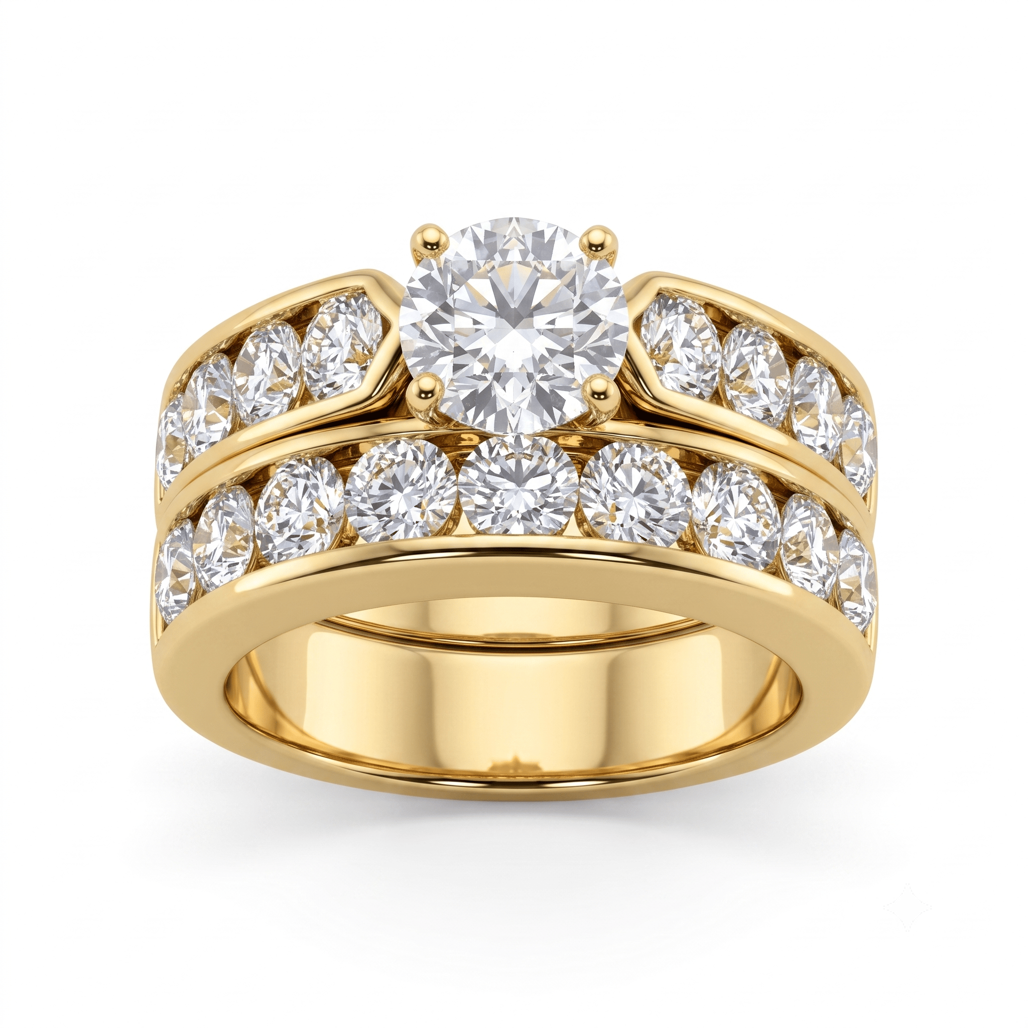 1 to 5 Carat Round Lab Grown Diamond Channel-Set Bridal Set in 14K Gold - ENS1732