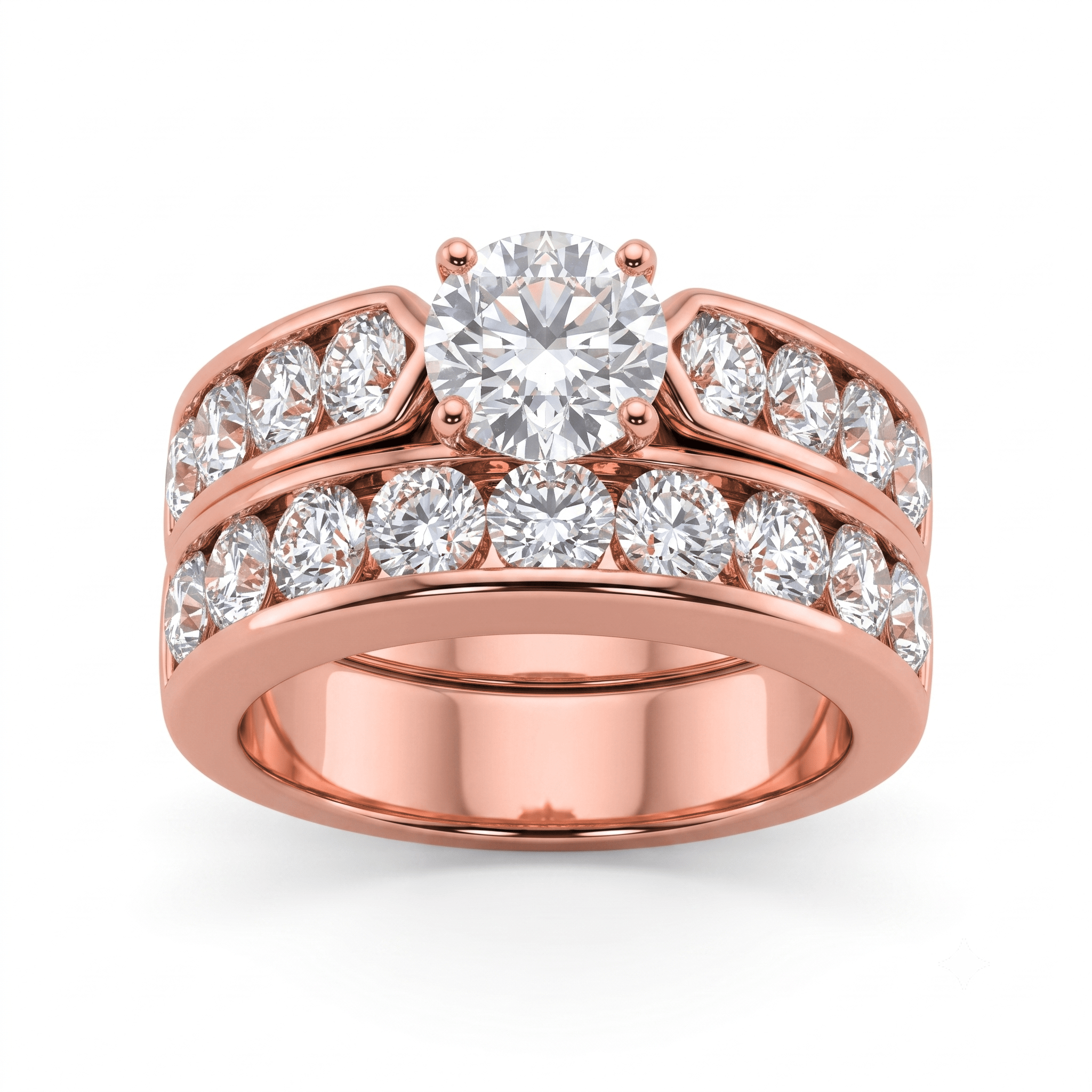 1 to 5 Carat Round Lab Grown Diamond Channel-Set Bridal Set in 14K Gold - ENS1732