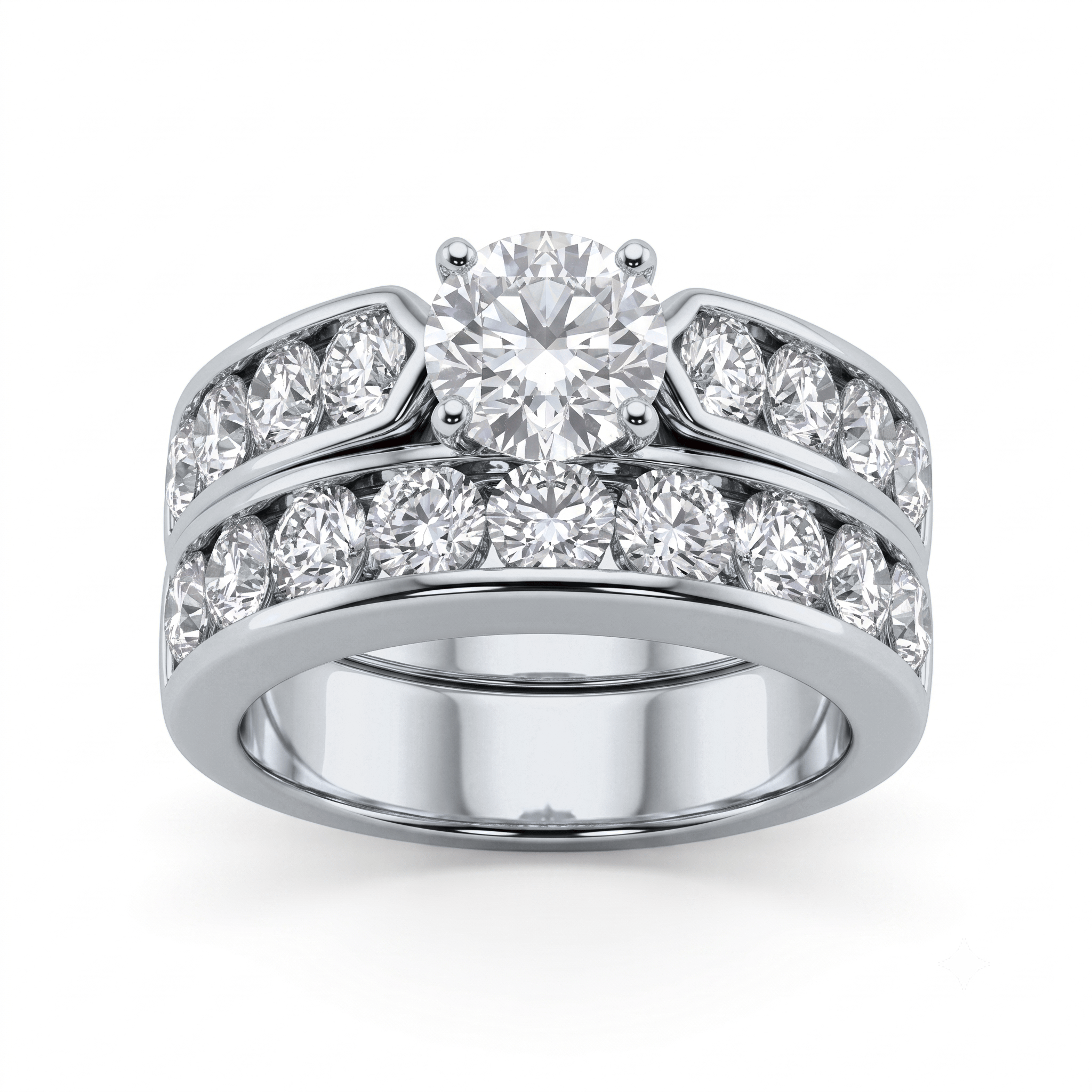 1 to 5 Carat Round Lab Grown Diamond Channel-Set Bridal Set in 14K Gold - ENS1732