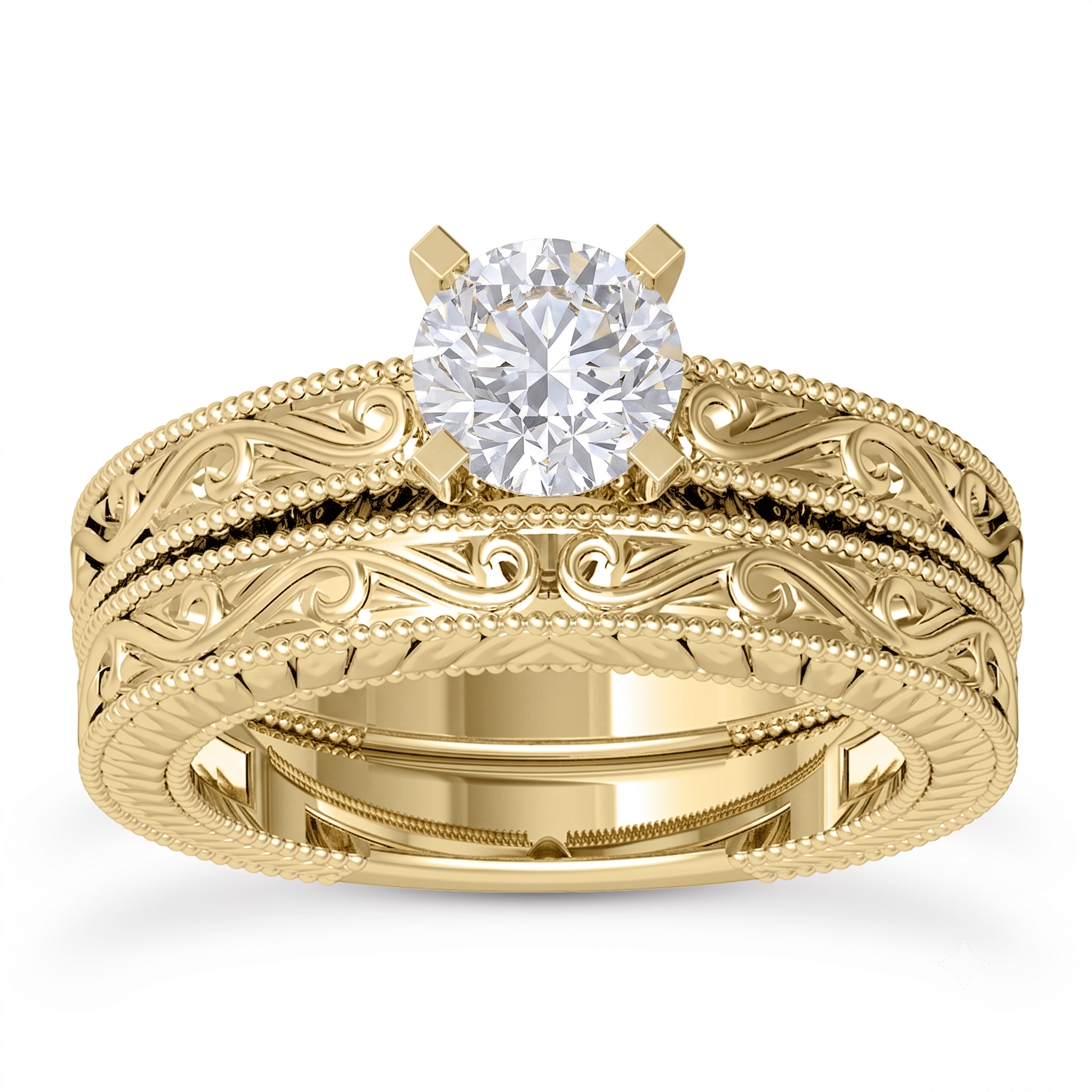 1 to 5 Carat Round Lab Grown Diamond Solitaire Bridal Set in 14K Gold - ENS1813