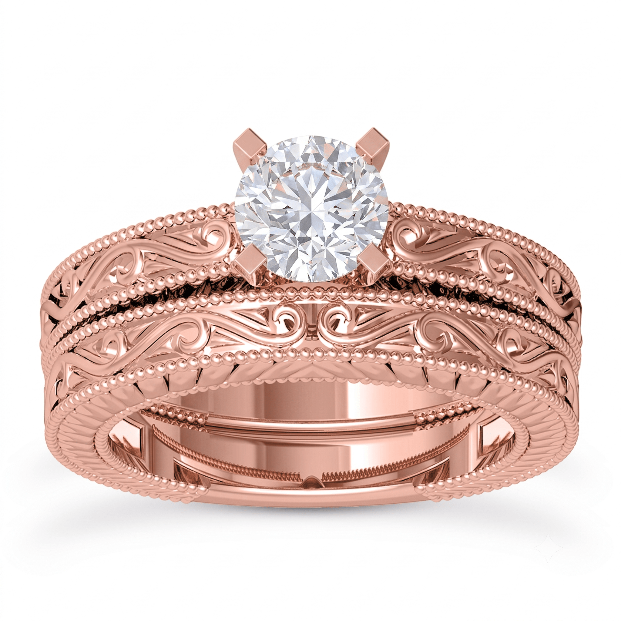 1 to 5 Carat Round Lab Grown Diamond Solitaire Bridal Set in 14K Gold - ENS1813