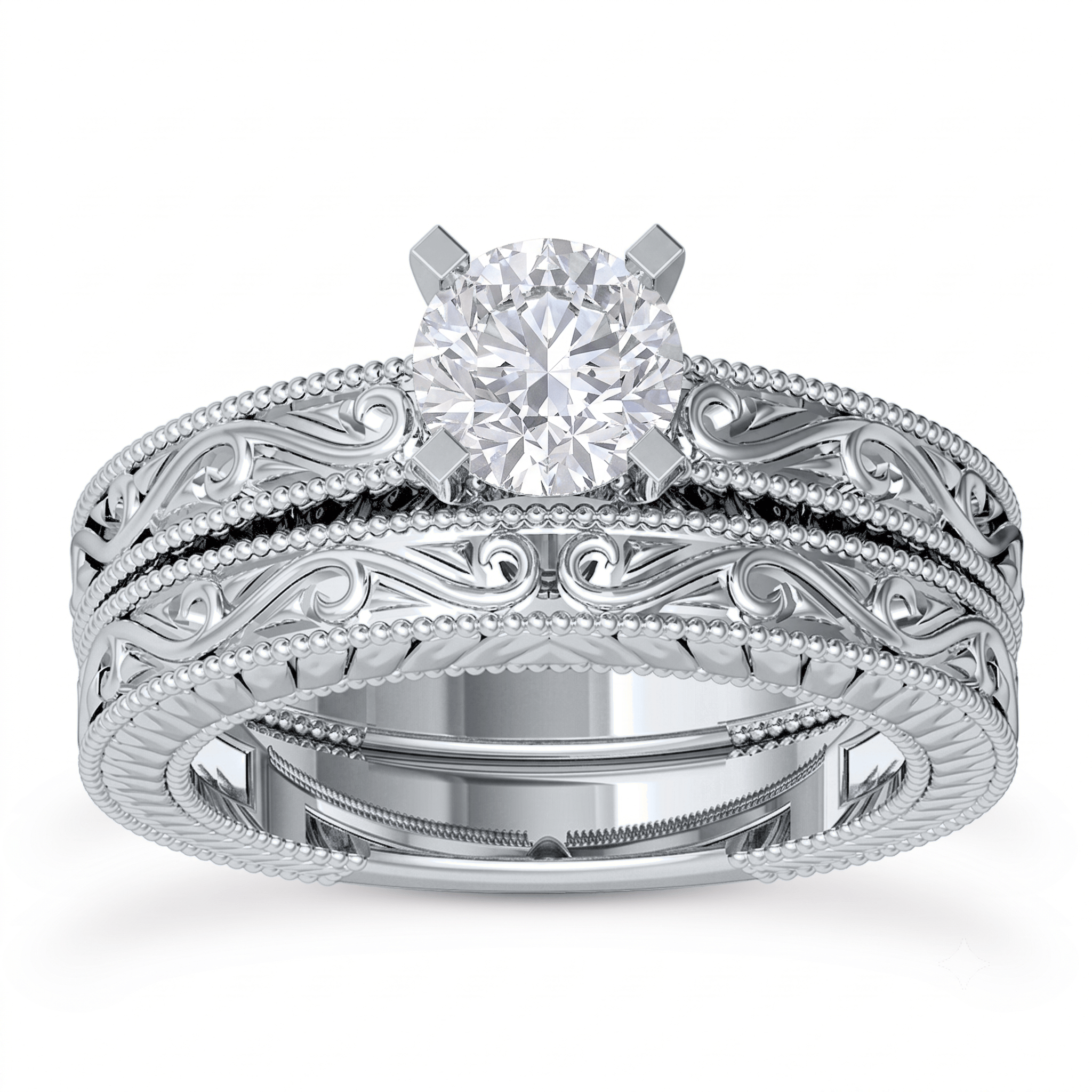 1 to 5 Carat Round Lab Grown Diamond Solitaire Bridal Set in 14K Gold - ENS1813