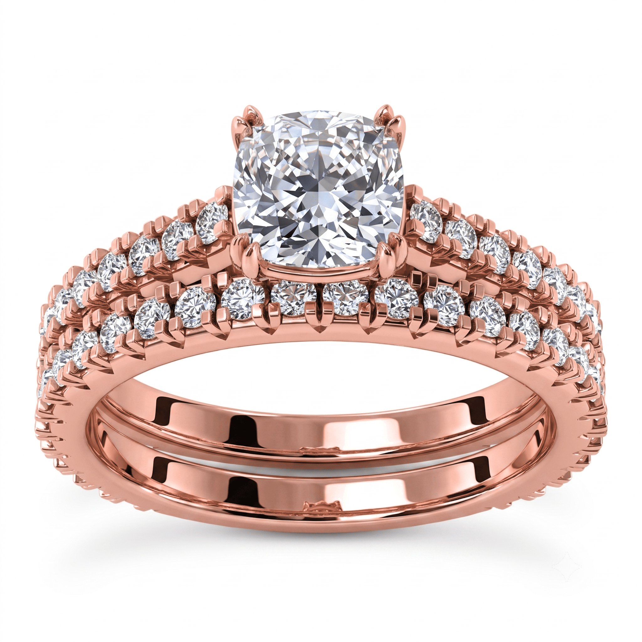 1 to 5 Carat Cushion Lab Grown Diamond Solitaire Bridal Set in 14K Gold