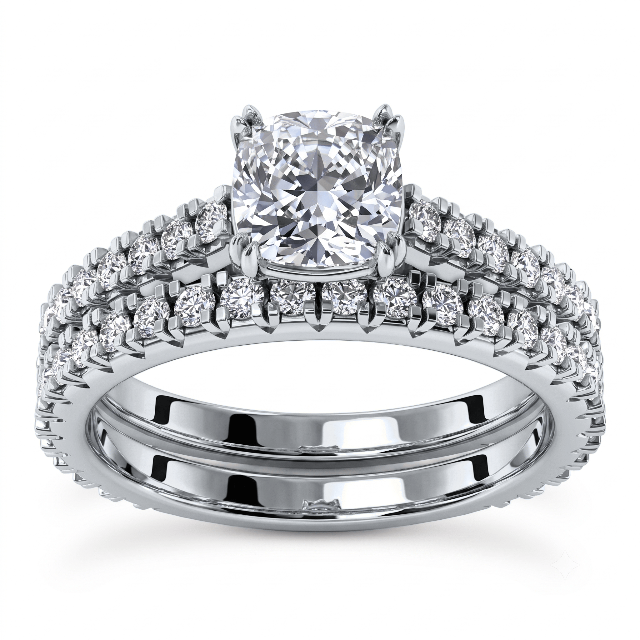 1 to 5 Carat Cushion Lab Grown Diamond Solitaire Bridal Set in 14K Gold