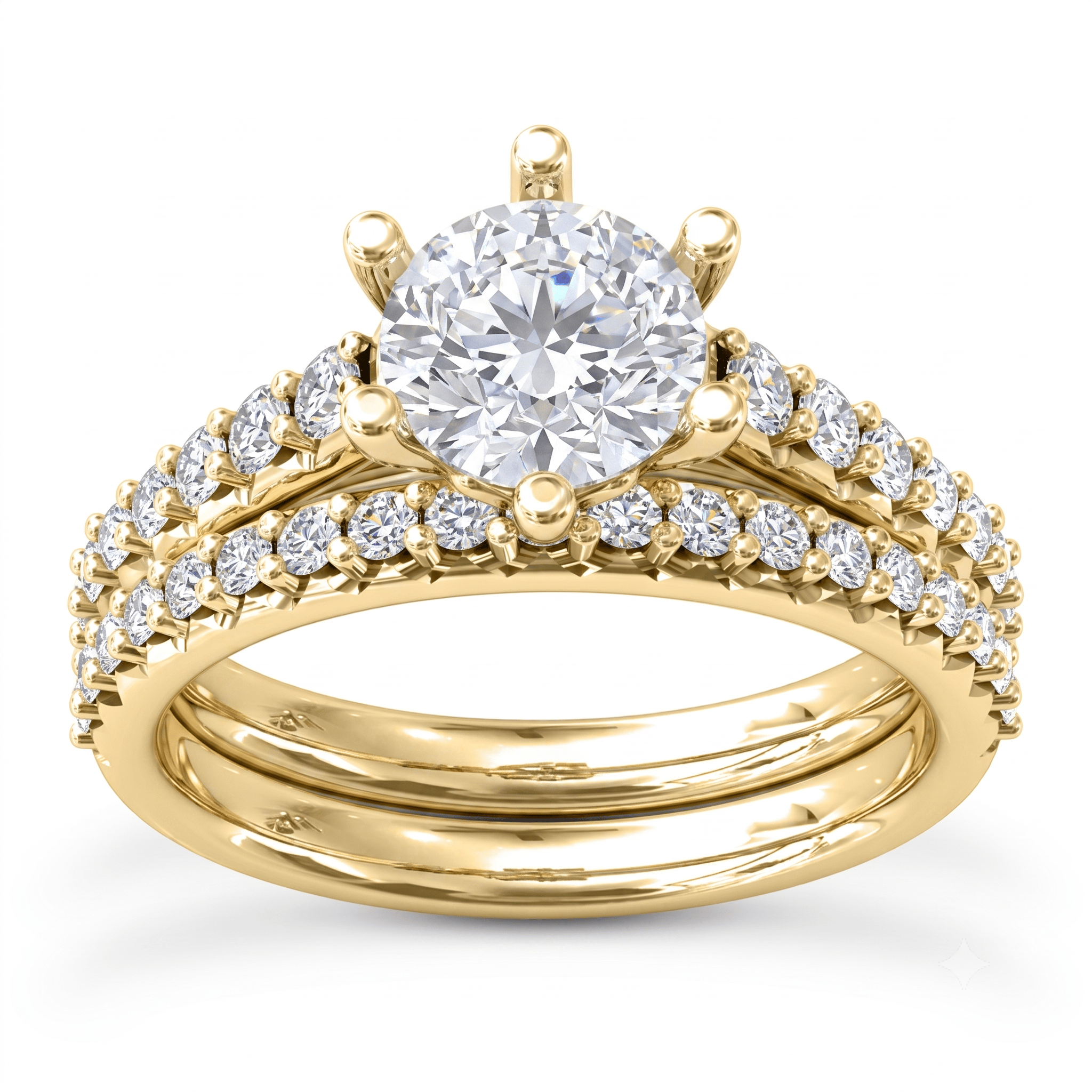 1 to 5 Carat Round Lab Grown Diamond 6 Prong Solitaire Bridal Set in 14K Gold