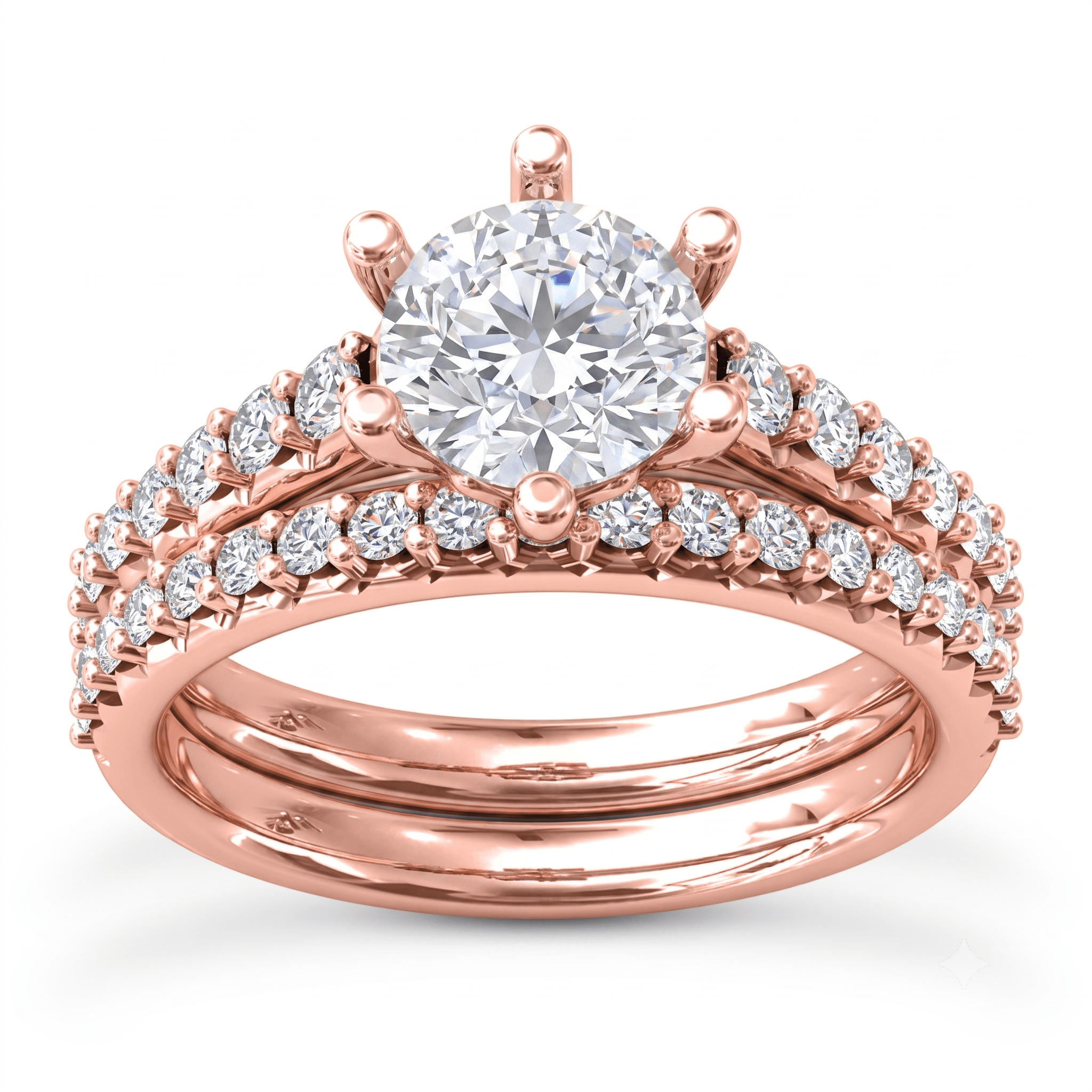 1 to 5 Carat Round Lab Grown Diamond 6 Prong Solitaire Bridal Set in 14K Gold