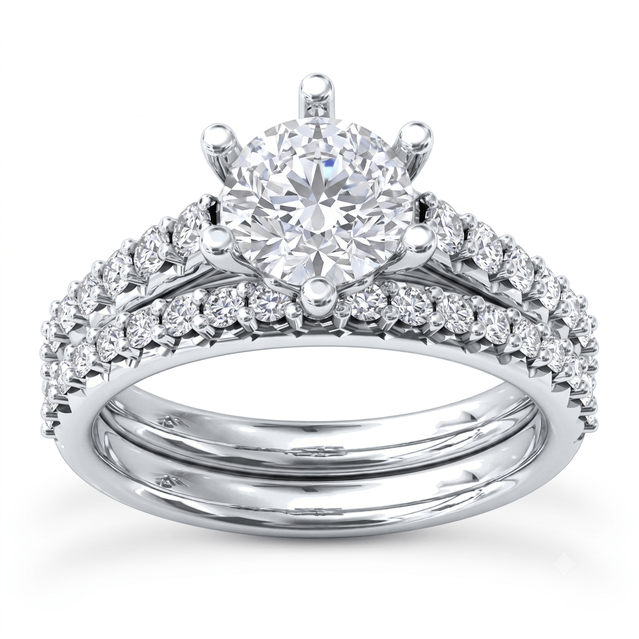 1 to 5 Carat Round Lab Grown Diamond 6 Prong Solitaire Bridal Set in 14K Gold