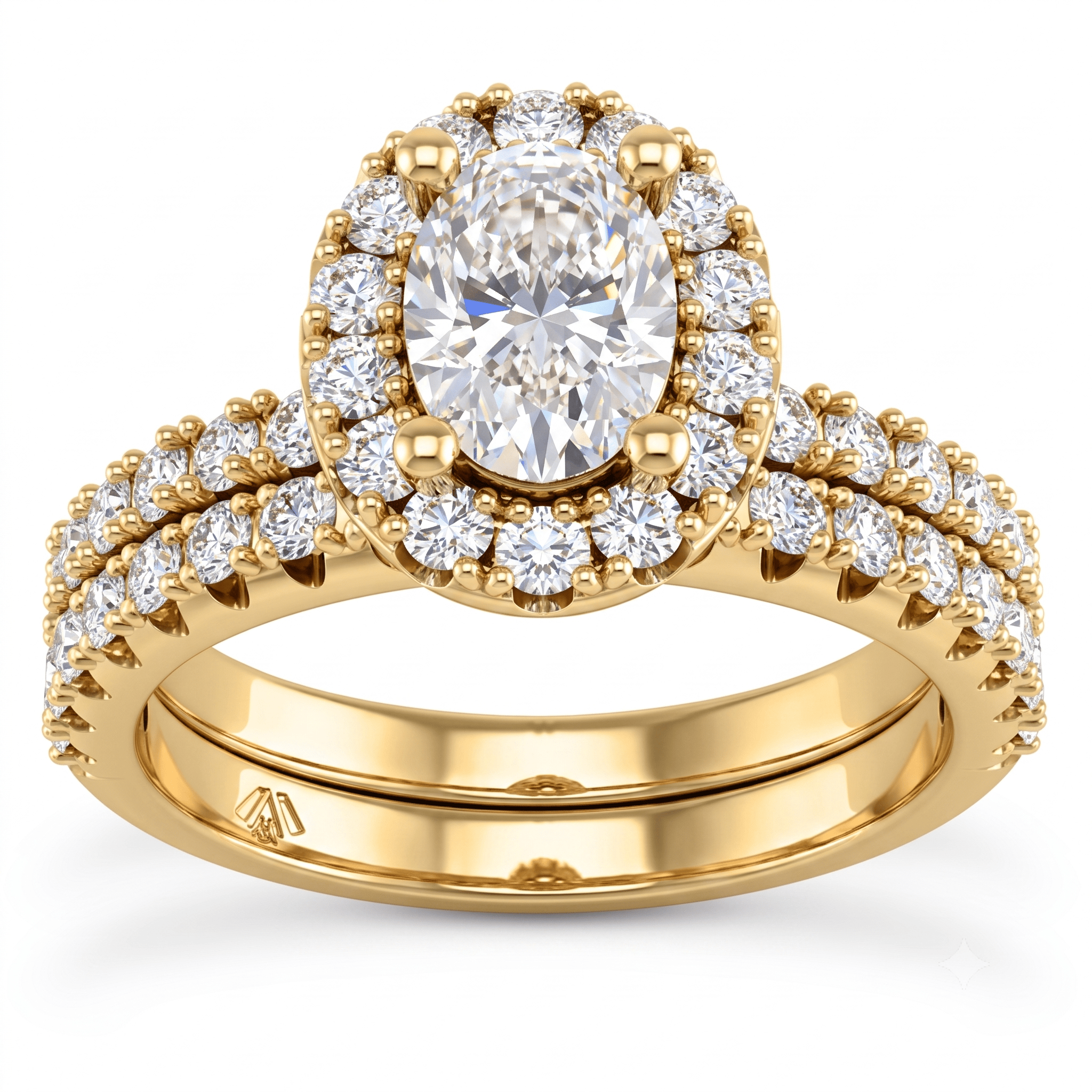1 to 5 Carat Oval Lab Grown Diamond Halo Bridal Set in 14K Gold