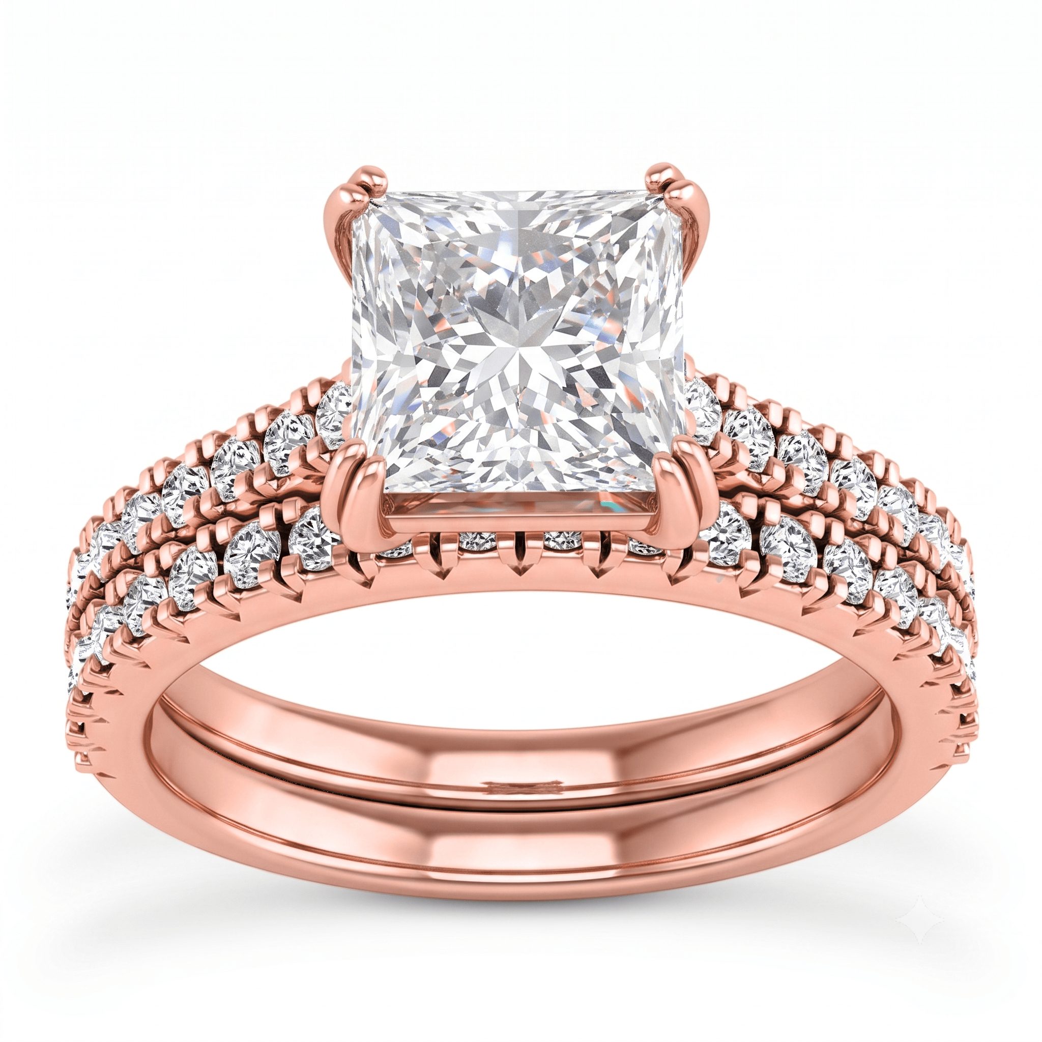 1 to 5 Carat Princess Lab Grown Diamond Solitaire Bridal Set in 14K Gold - ENS238455X55PR