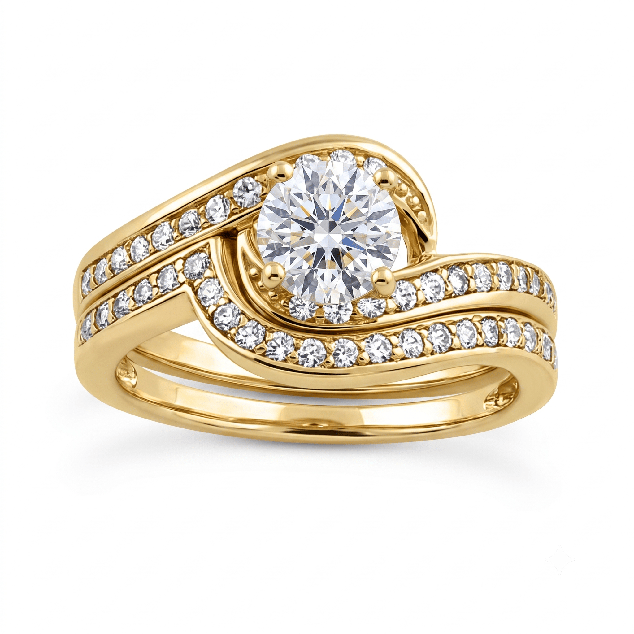 1 to 5 Carat Round Lab Grown Diamond Solitaire Bridal Set in 14K Gold - ENS3006