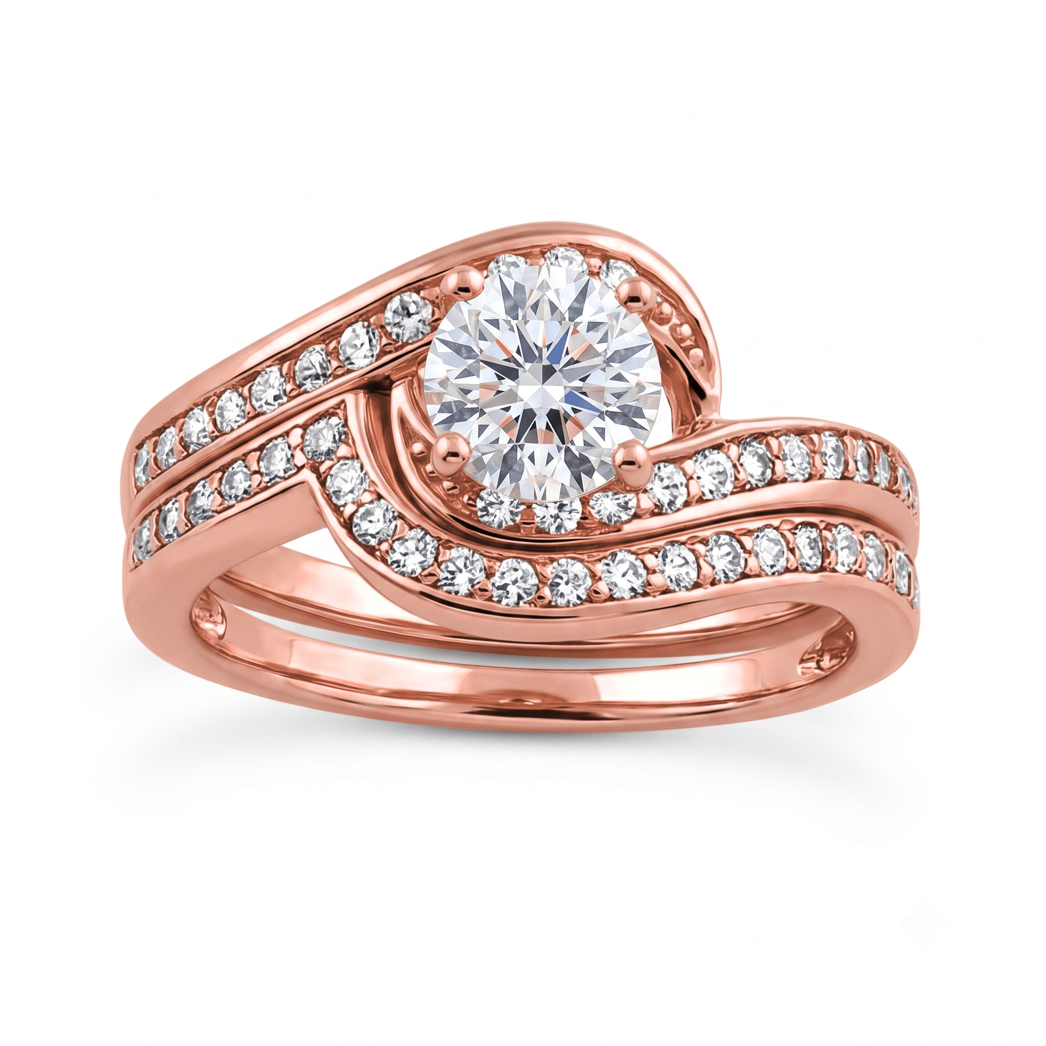 1 to 5 Carat Round Lab Grown Diamond Solitaire Bridal Set in 14K Gold - ENS3006