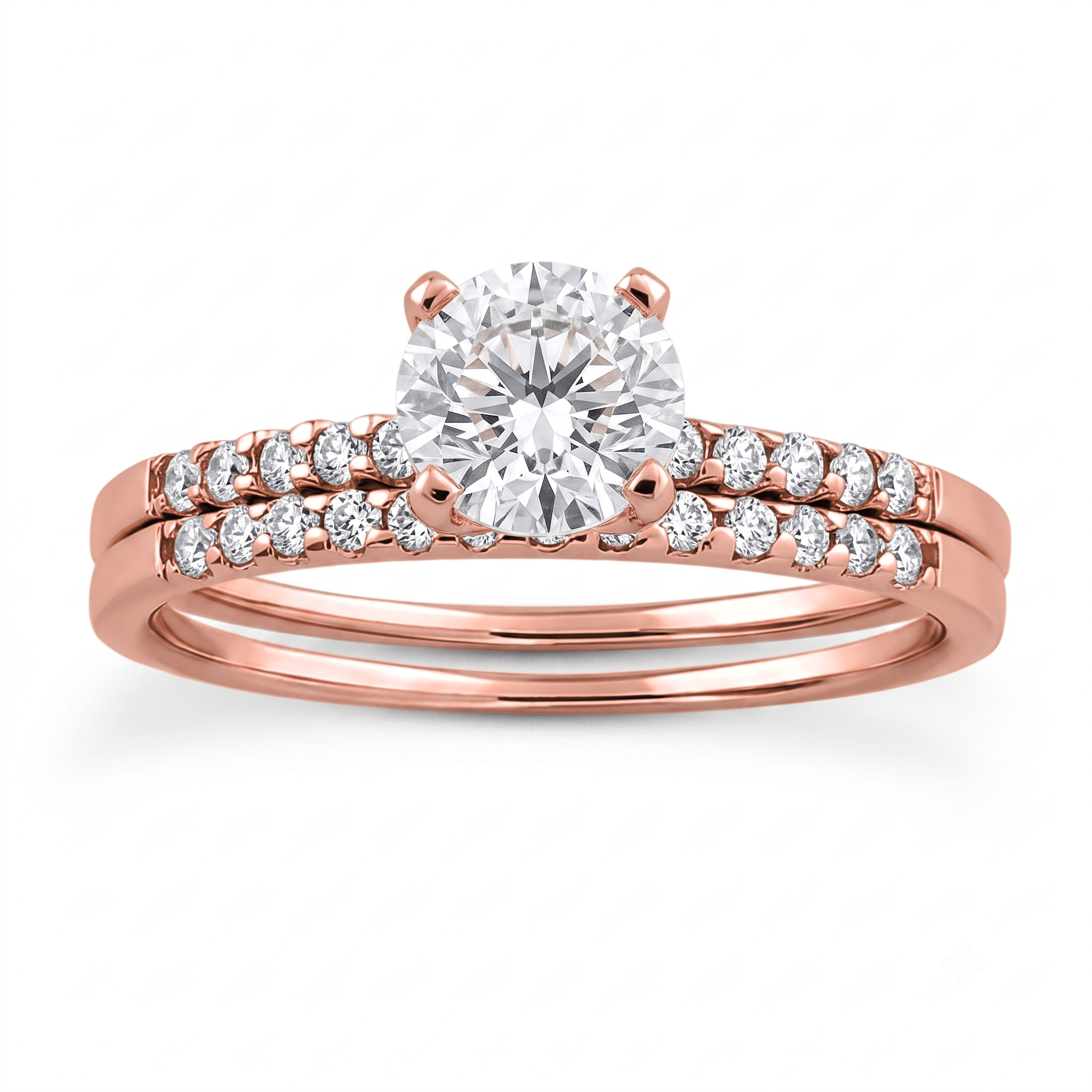 1 to 5 Carat Round Lab Grown Diamond Solitaire Bridal Set in 14K Gold - ENS3011