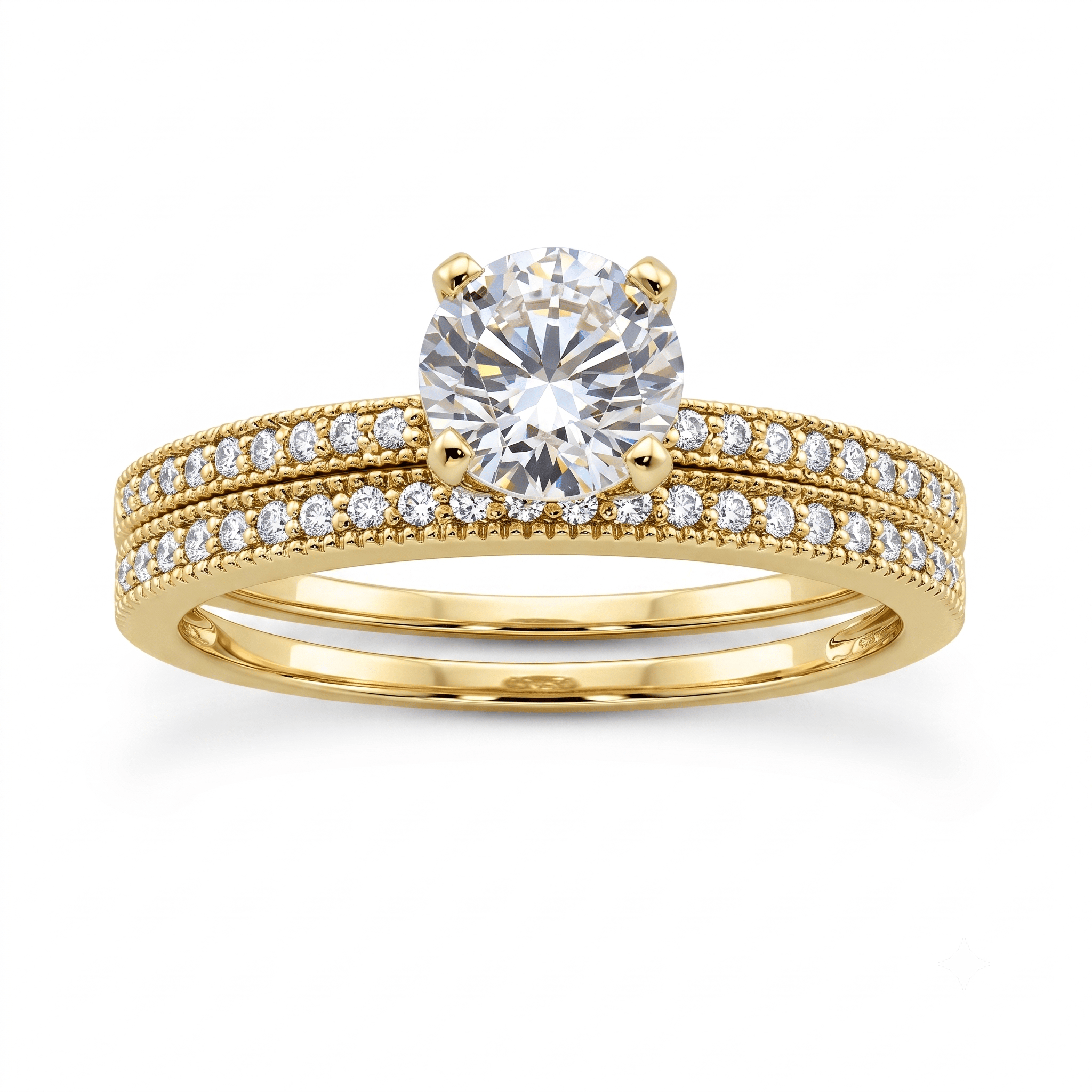 1 to 5 Carat Round Lab Grown Diamond Solitaire Bridal Set in 14K Gold - ENS3024
