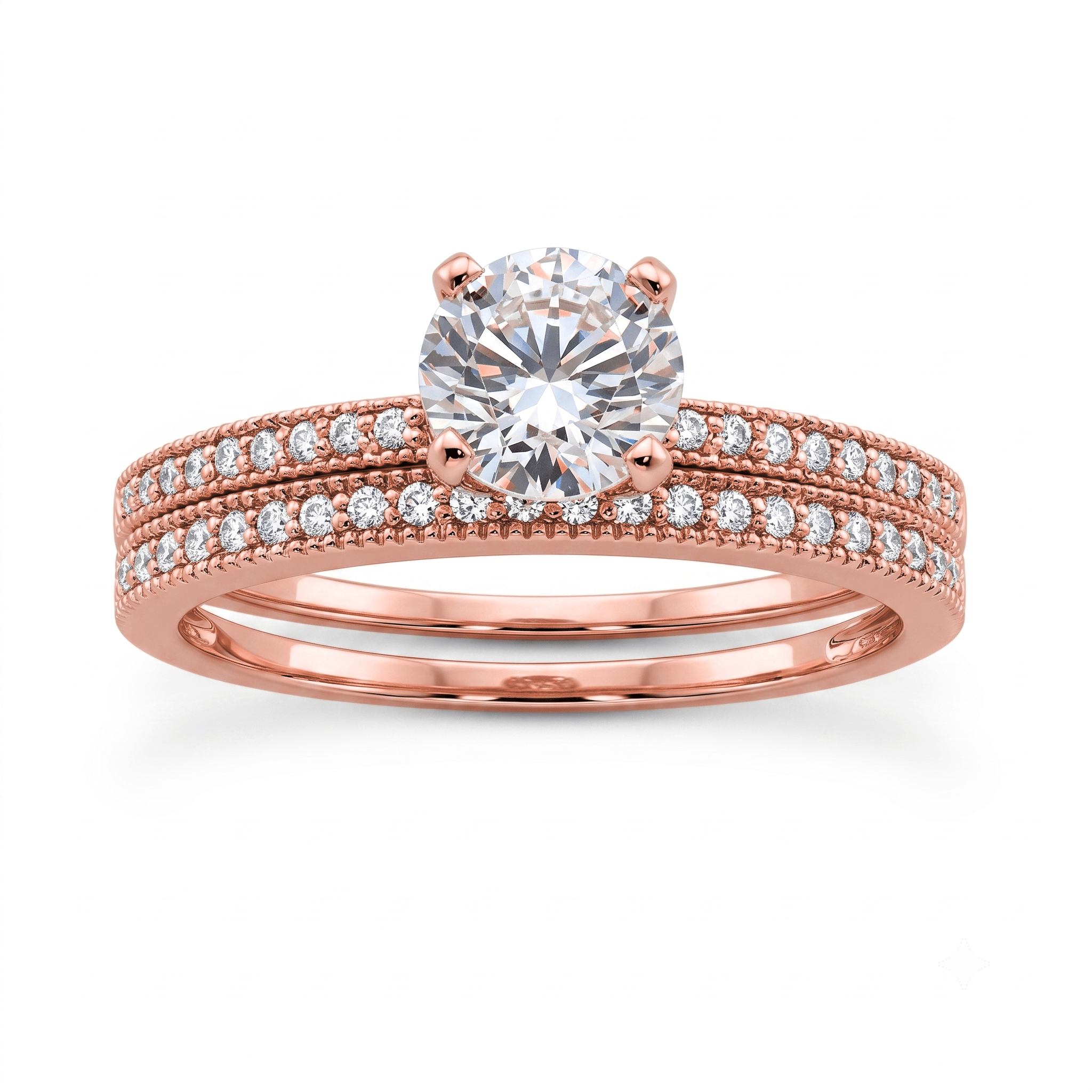 1 to 5 Carat Round Lab Grown Diamond Solitaire Bridal Set in 14K Gold - ENS3024