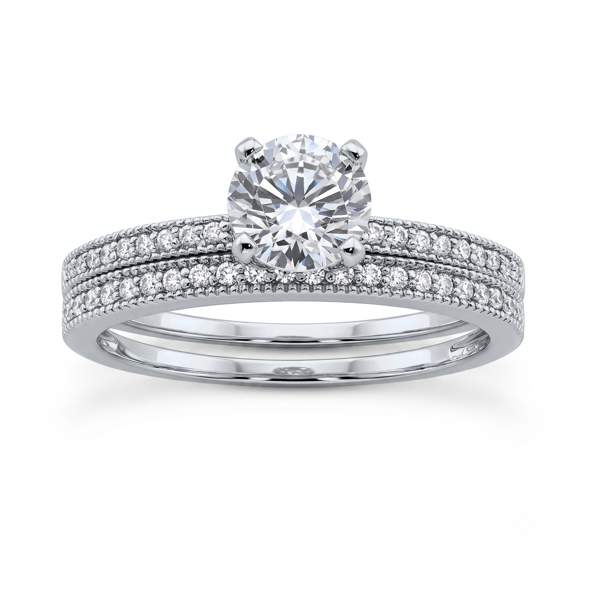 1 to 5 Carat Round Lab Grown Diamond Solitaire Bridal Set in 14K Gold - ENS3024