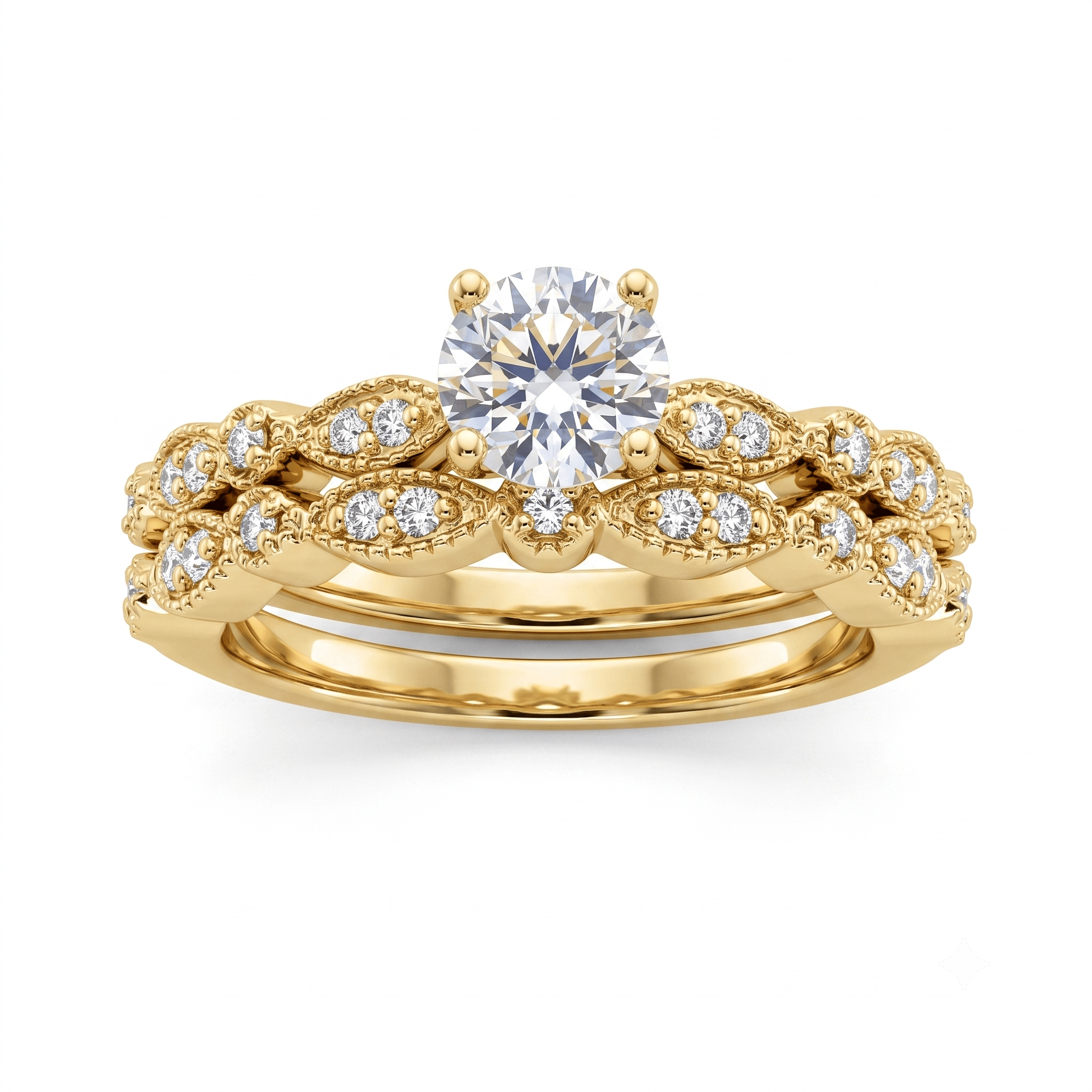 1 to 5 Carat Round Lab Grown Diamond Solitaire Bridal Set in 14K Gold - ENS3028