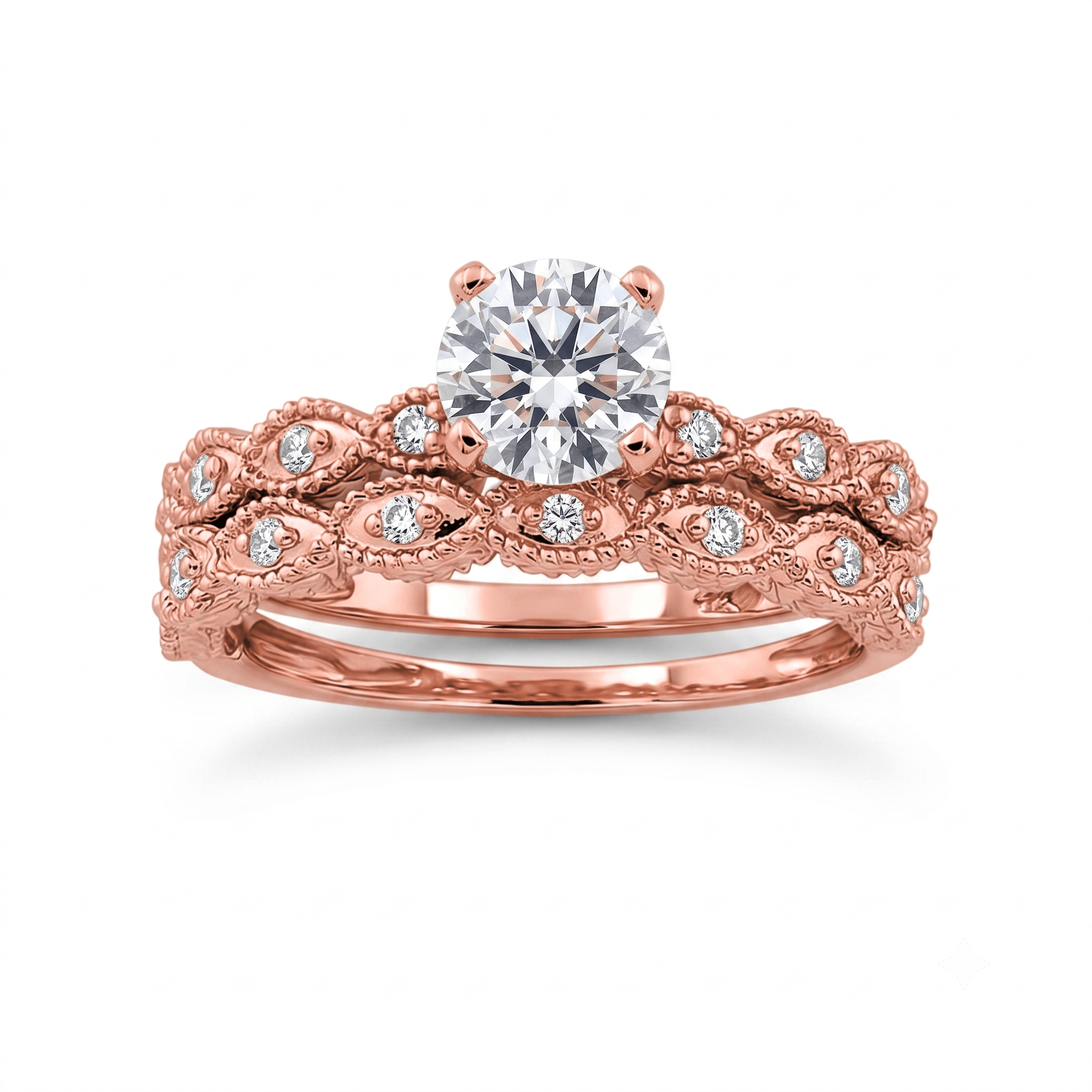 1 to 5 Carat Round Lab Grown Diamond Solitaire Bridal Set in 14K Gold - ENS3030