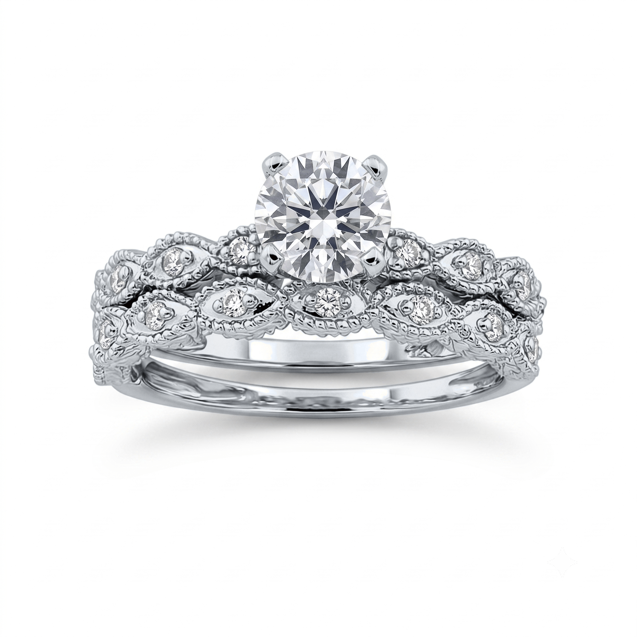 1 to 5 Carat Round Lab Grown Diamond Solitaire Bridal Set in 14K Gold - ENS3030