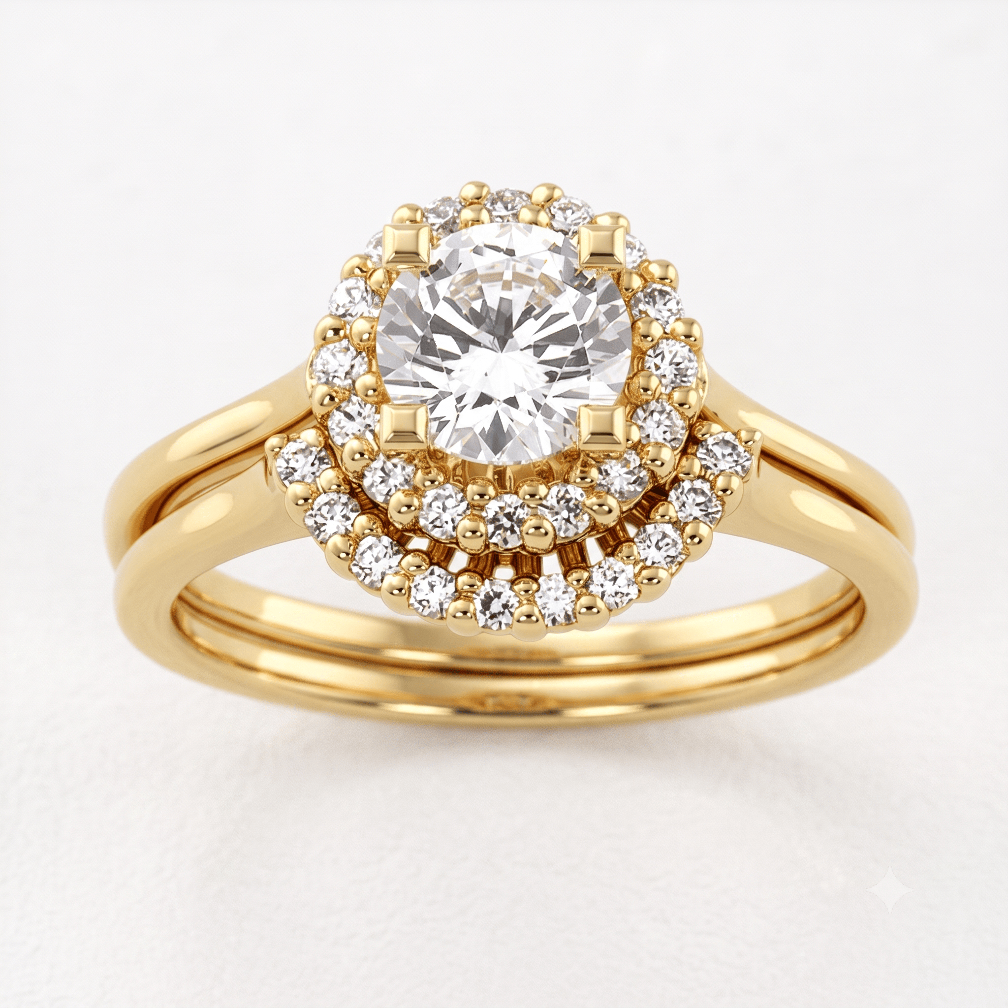 1 to 5 Carat Round Lab Grown Diamond Halo Bridal Set in 14K Gold - ENS3036