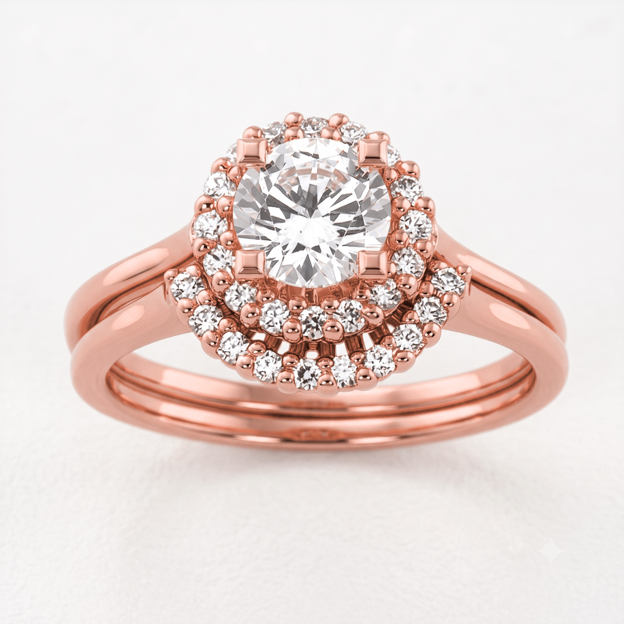 1 to 5 Carat Round Lab Grown Diamond Halo Bridal Set in 14K Gold - ENS3036
