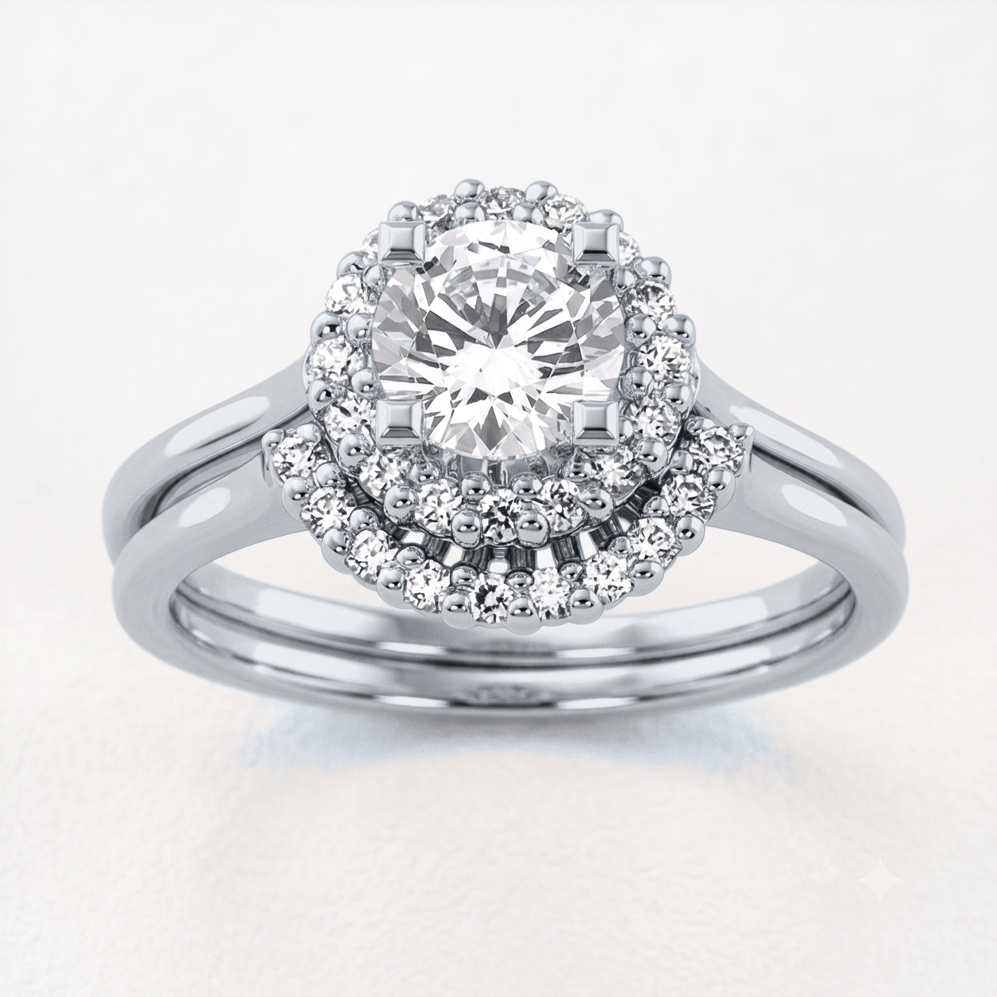 1 to 5 Carat Round Lab Grown Diamond Halo Bridal Set in 14K Gold - ENS3036