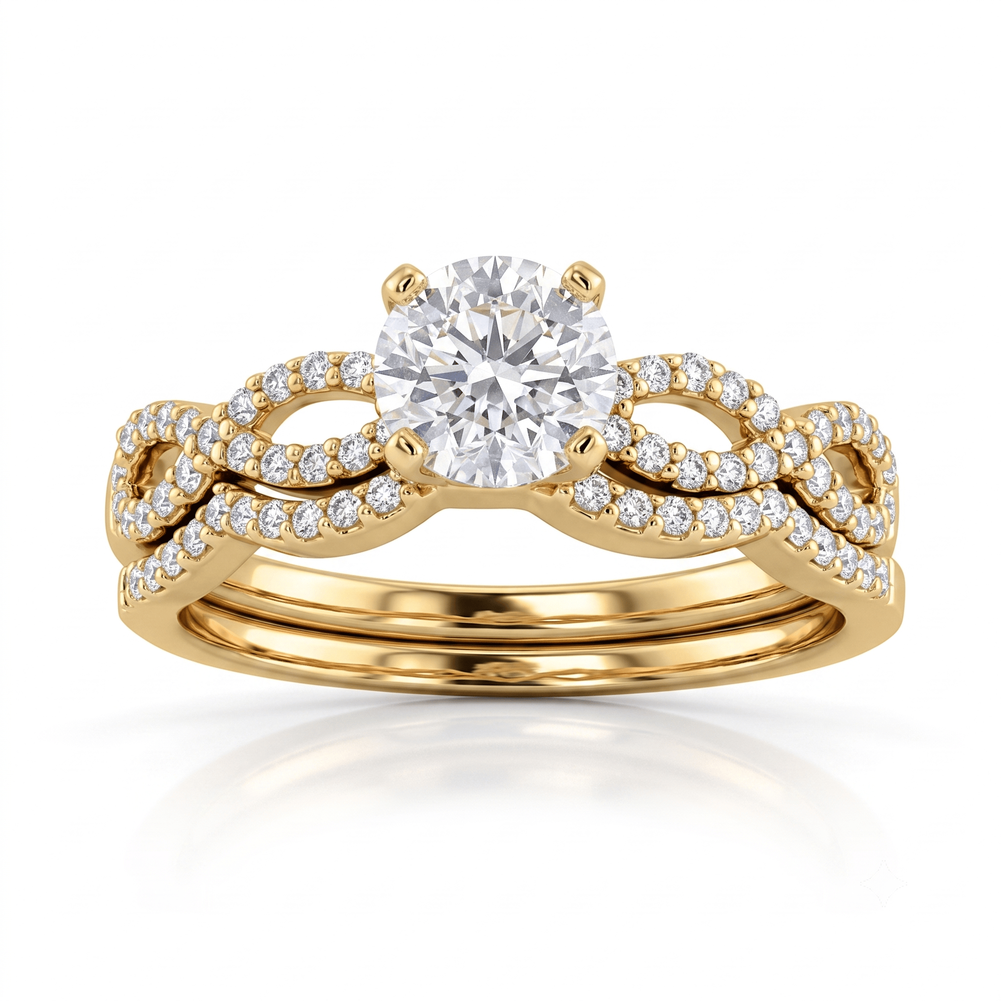 1 to 5 Carat Round Lab Grown Diamond Solitaire Bridal Set in 14K Gold - ENS3044