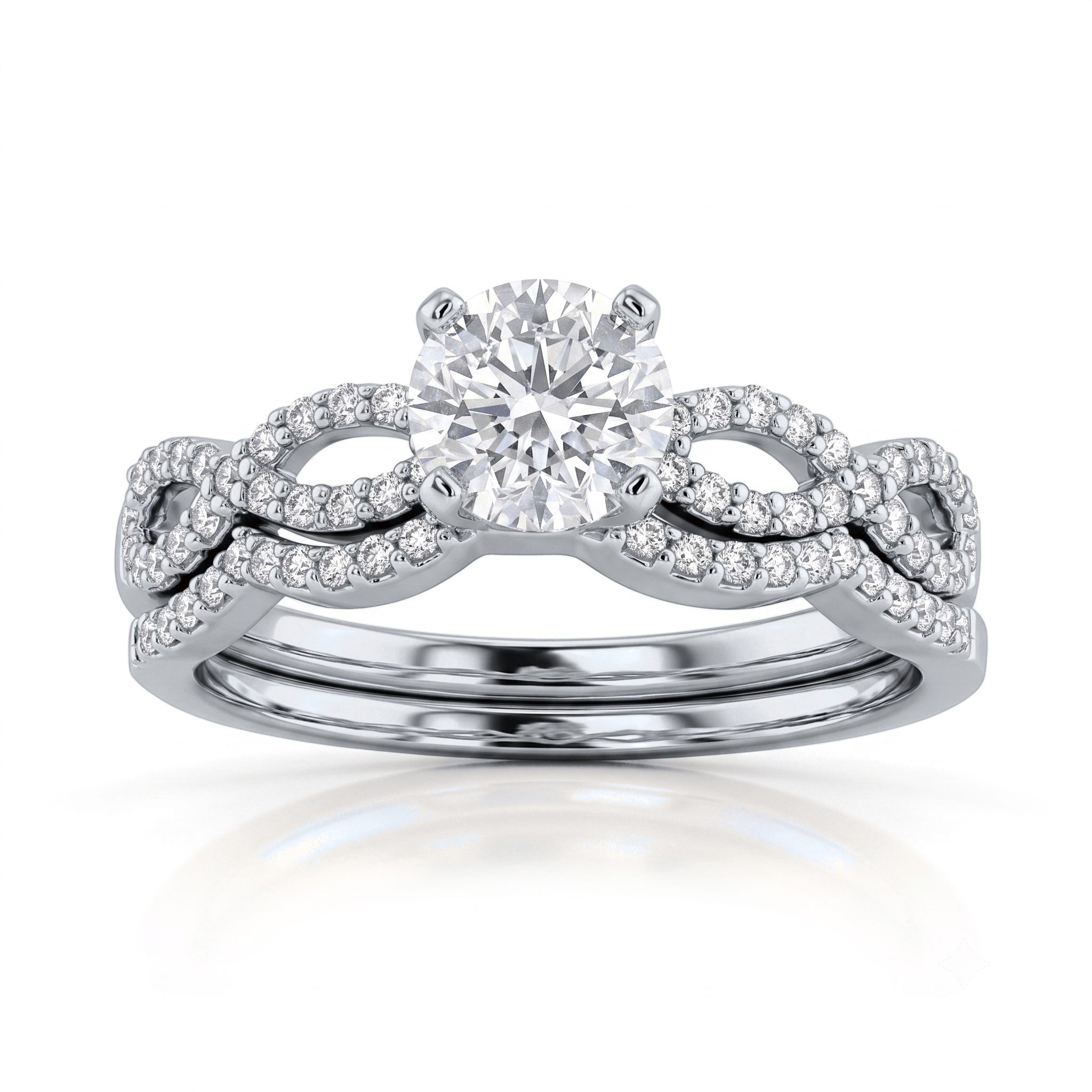 1 to 5 Carat Round Lab Grown Diamond Solitaire Bridal Set in 14K Gold - ENS3044