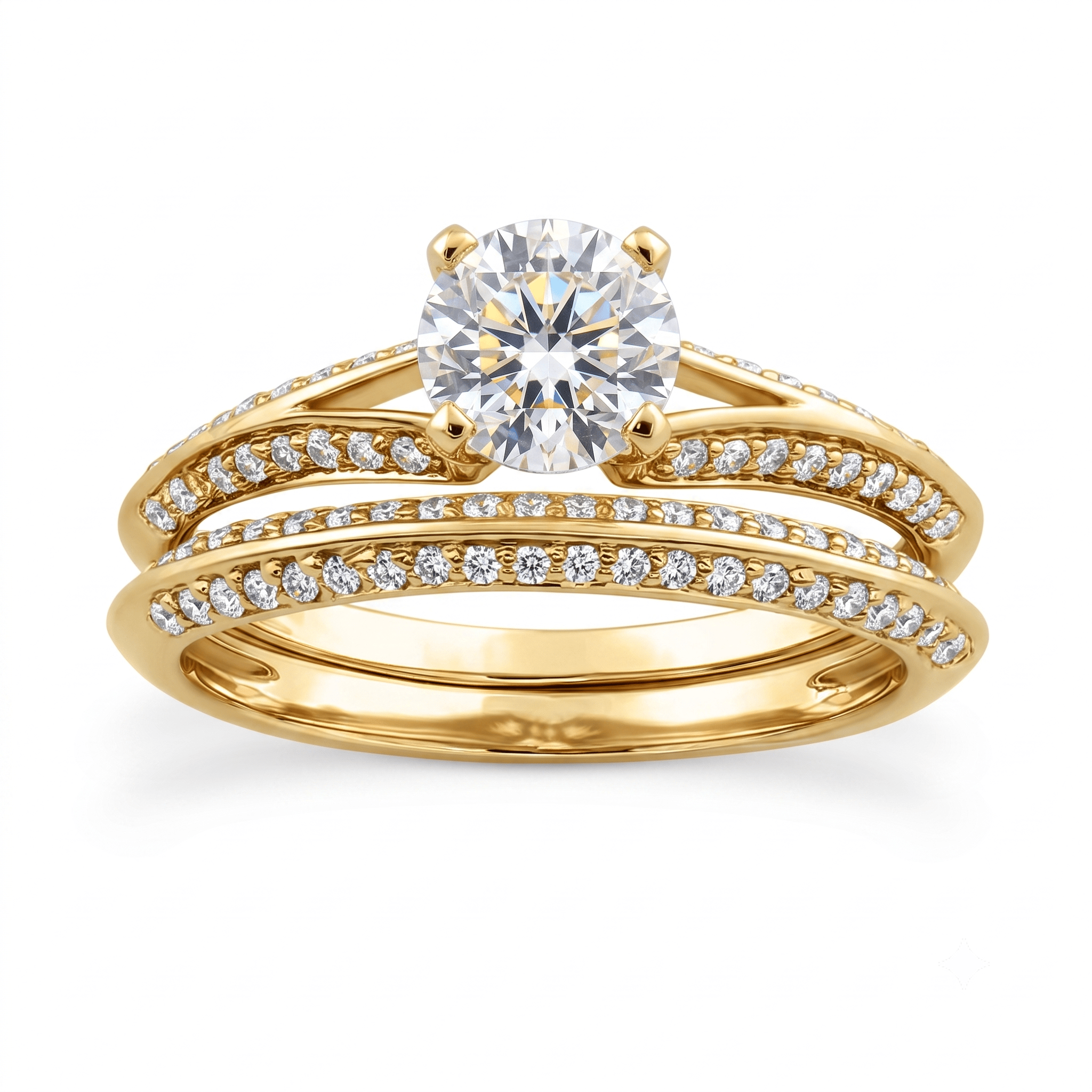1 to 5 Carat Round Lab Grown Diamond Solitaire Bridal Set in 14K Gold - ENS3049