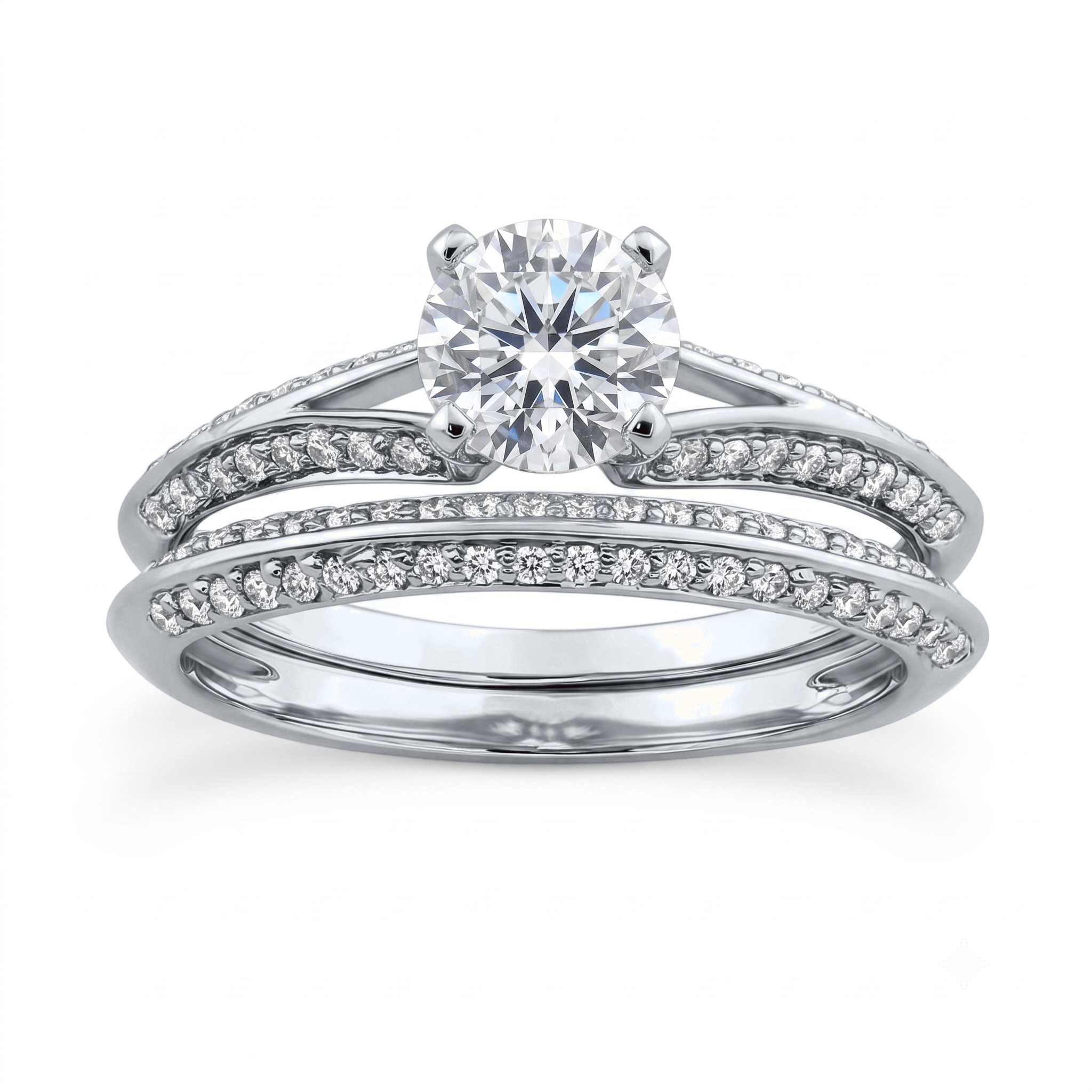 1 to 5 Carat Round Lab Grown Diamond Solitaire Bridal Set in 14K Gold - ENS3049