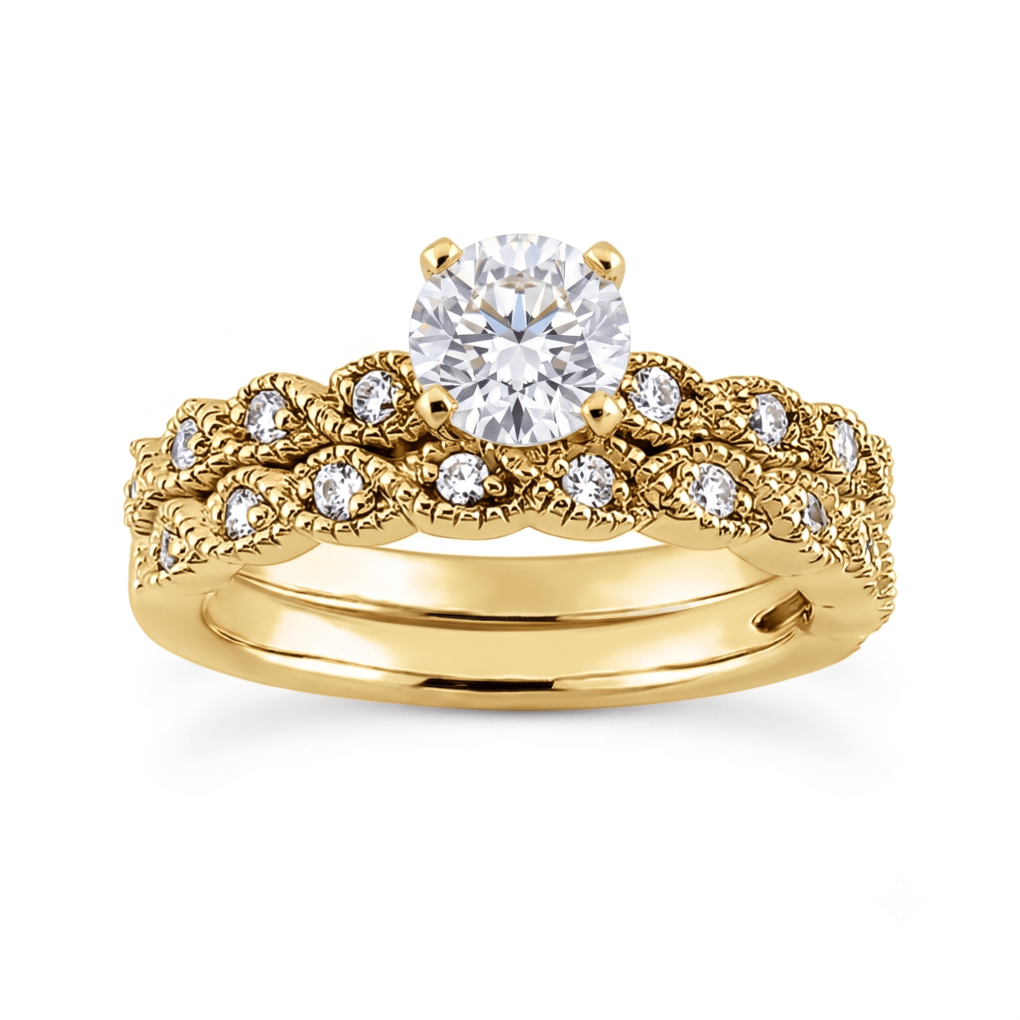 1 to 5 Carat Round Lab Grown Diamond Solitaire Bridal Set in 14K Gold - ENS3052