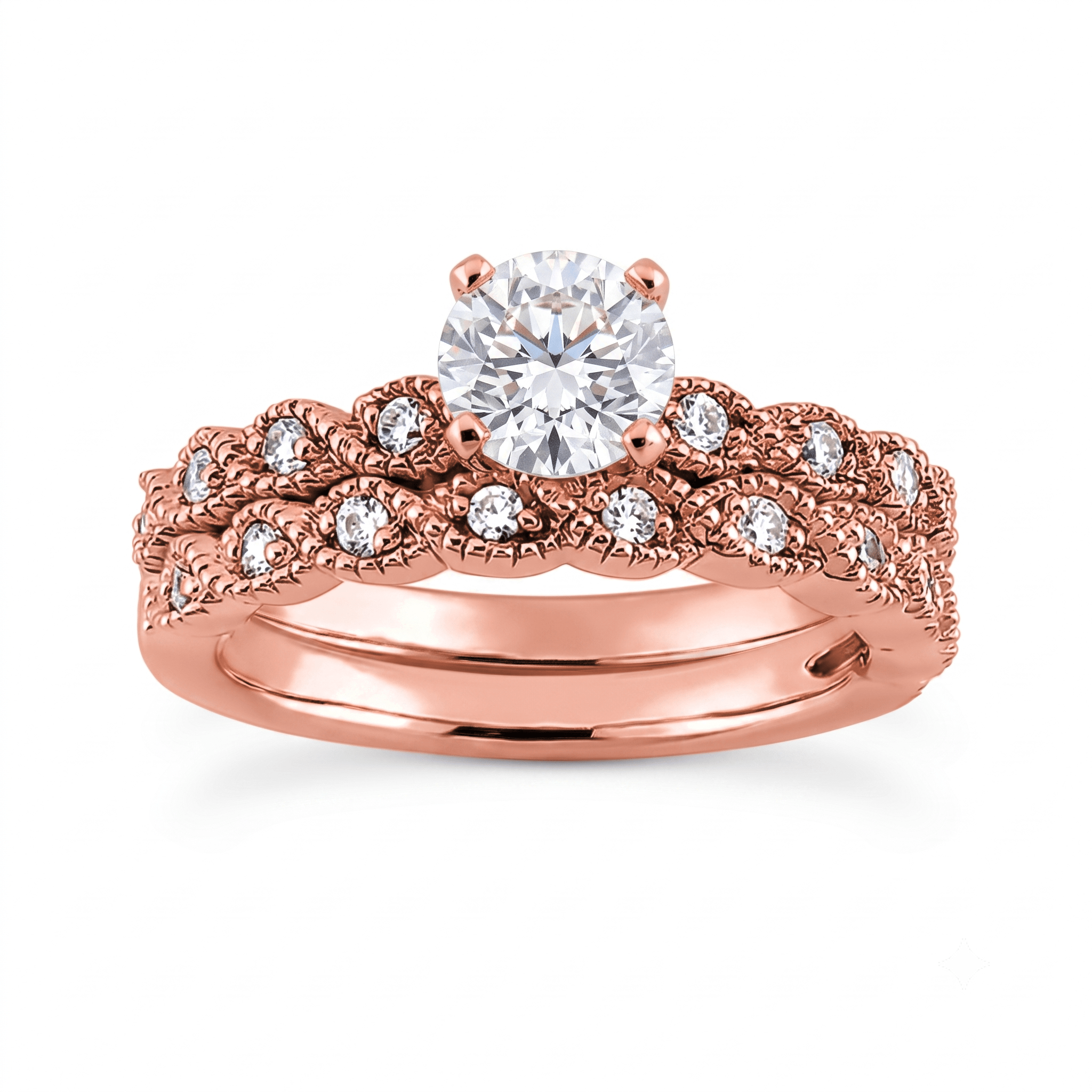 1 to 5 Carat Round Lab Grown Diamond Solitaire Bridal Set in 14K Gold - ENS3052