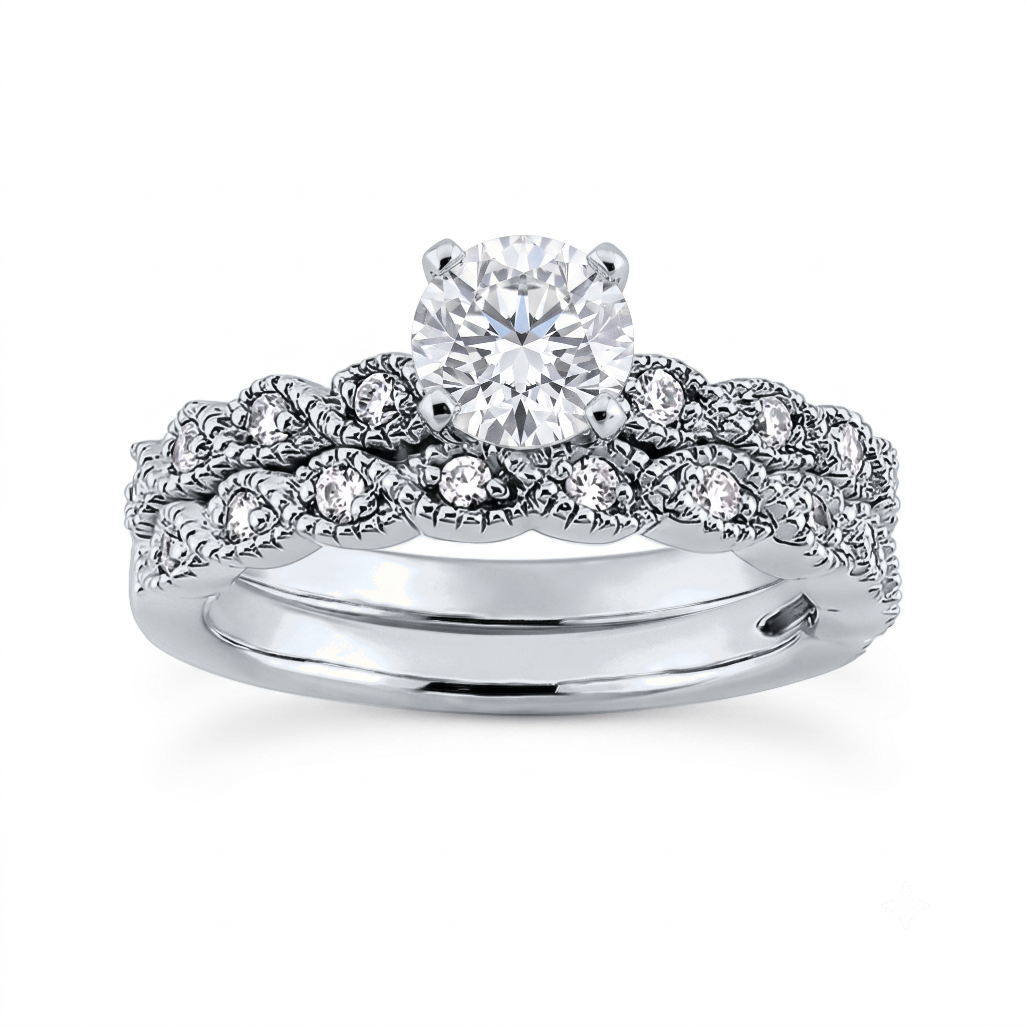 1 to 5 Carat Round Lab Grown Diamond Solitaire Bridal Set in 14K Gold - ENS3052